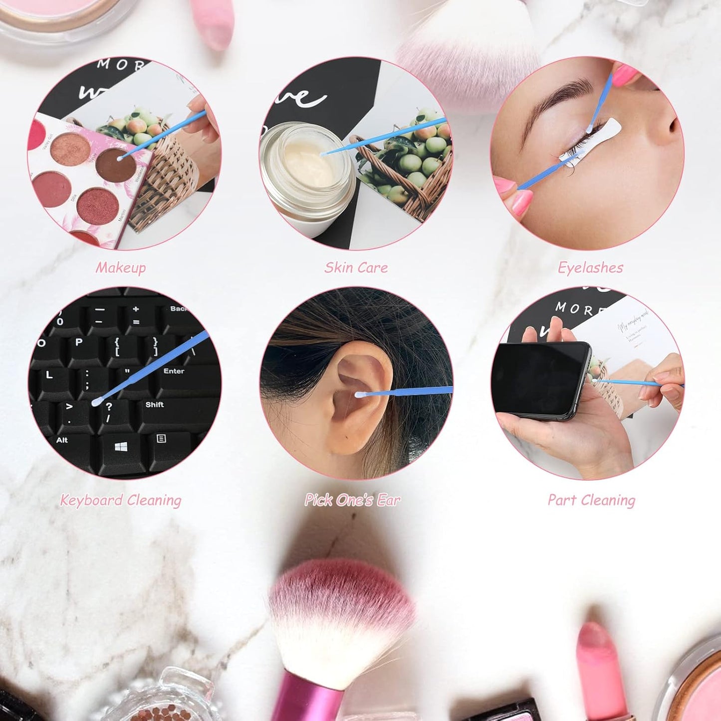 G2PLUS Cotton Swabs - 500PCS Micro Applicators for Makeup, Eyelash Extensions & Personal Care | 2.5mm Head Diameter