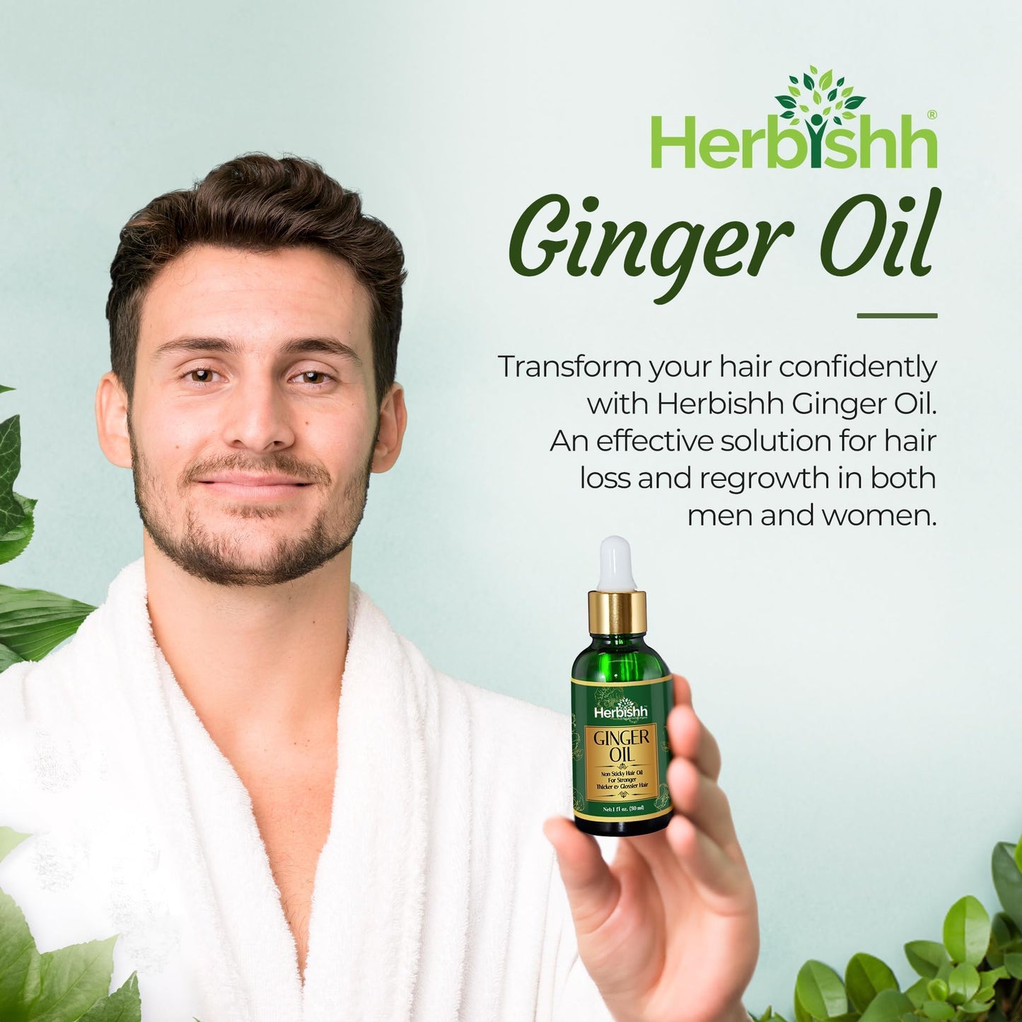 Herbishh Ginger Hair Oil - With Ginger Extract - Fast Hair Thickening & Dense Regrowth Serum Oil - Compact 30ml Pack - Hair Care Product for Women & Men
