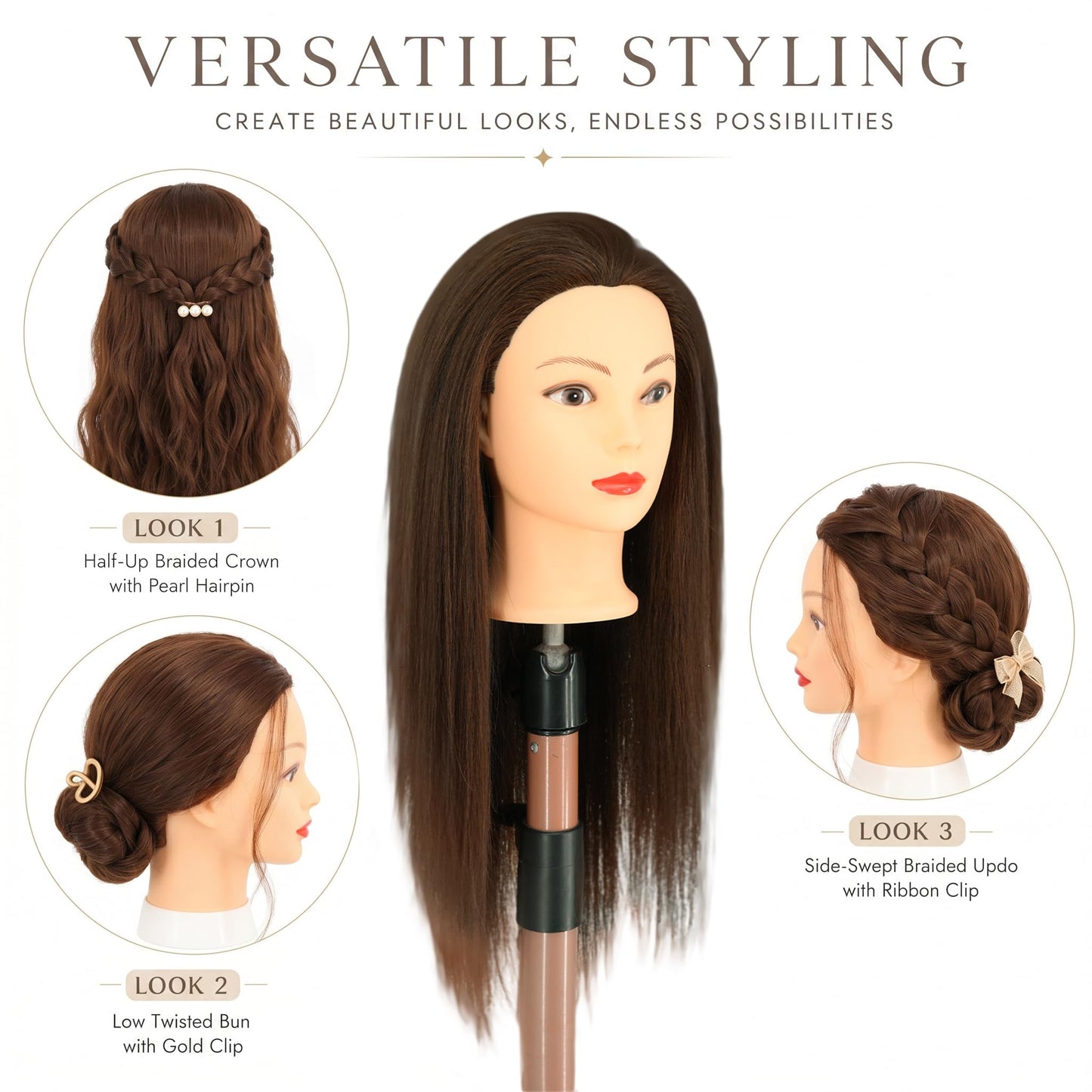 100% Human Hair Mannequin Head for Practice Braiding, 20-22" Doll Head