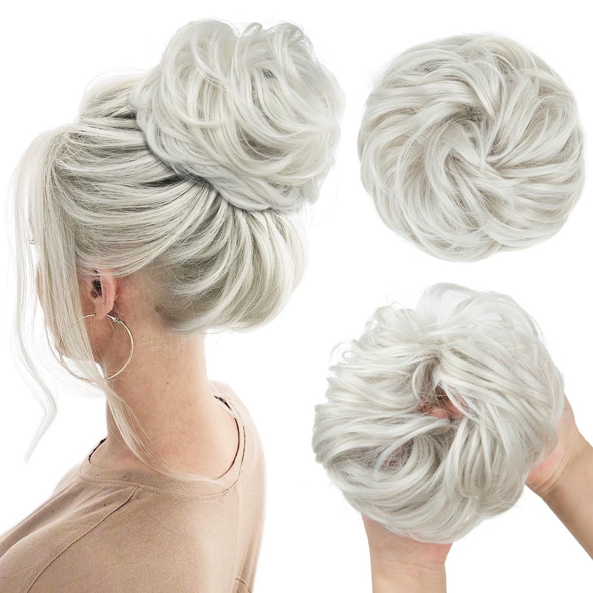 Large Messy Bun Hair Piece - Wavy Curly Synthetic Chignon Ponytail Extensions | Thick Updo for Women - Dirty Blonde