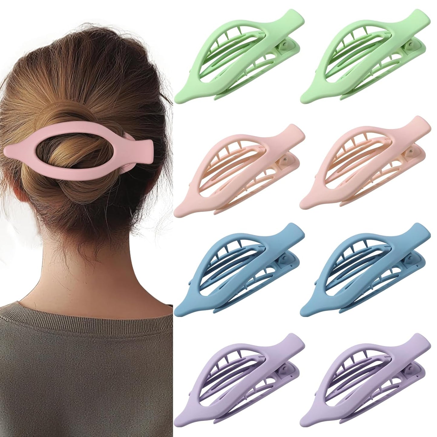 Flat Hair Clips for Women - Matte No Crease Large Claw Clips | Strong Hold Barrettes for Thick & Thin Hair - 8 Pack