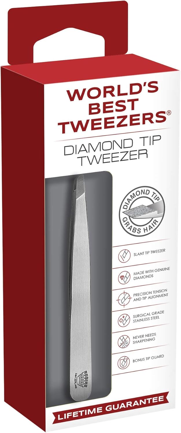 Diamond Tip Tweezer - Precision Slant Tips for Eyebrow & Facial Hair Removal | Surgical Grade Steel Tool