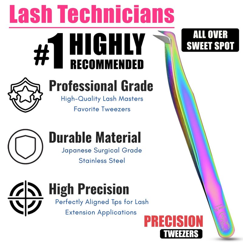 Fiber Tip Lash Tweezer for Mega Volume Eyelash Extensions – Precision Boot Tip, Professional Stainless Steel, Non Slip, Isolation Tool for Volume, Classic, and Mega Volume Fans (Rainbow)