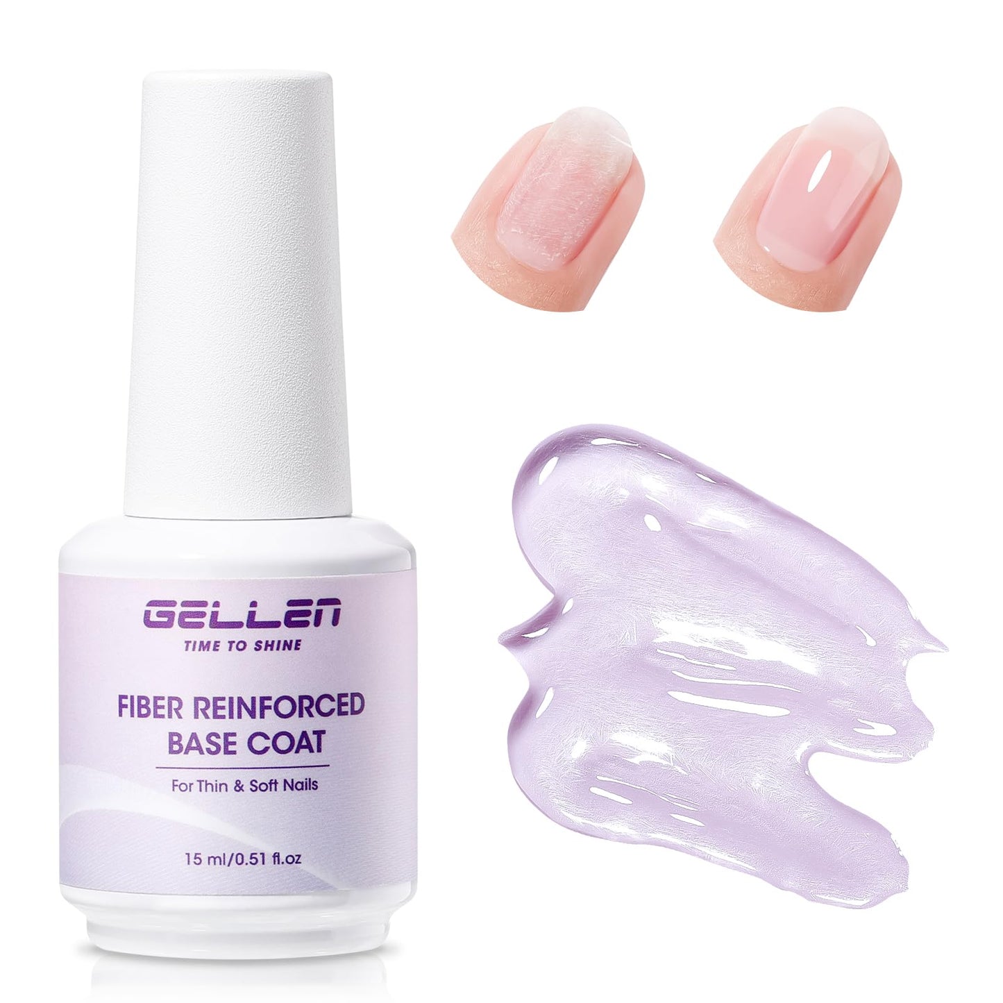 GELLEN Gel Base Coat Nail Polish- 15ml No Wipe Base Coat Gel Polish，Fiber Glass Nail Strengthener for Repair Broken Damaged Thin Weak Nails