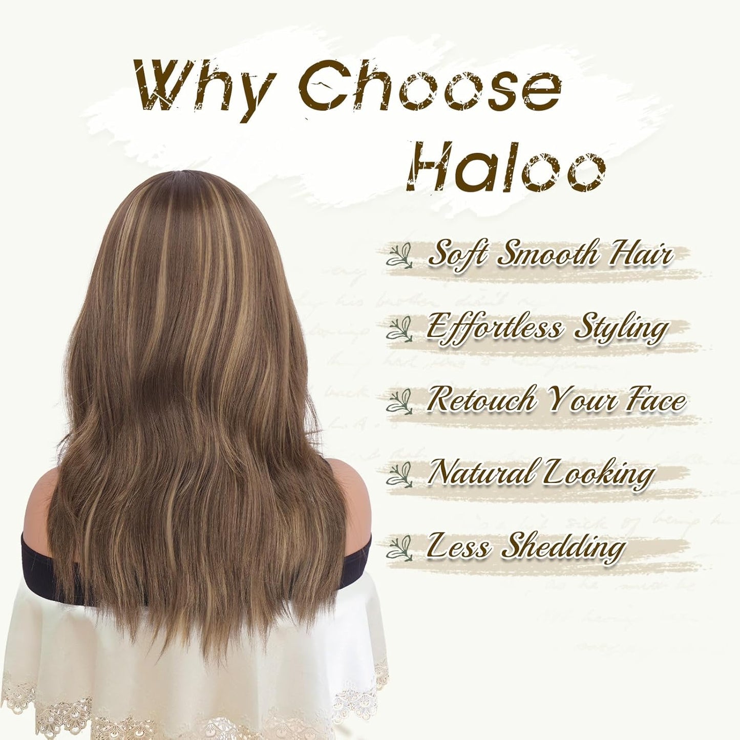 Brown Wigs with Bangs - 19 Inch Natural Wavy Synthetic Heat Resistant Hair for Women | Blonde Mixed Brown