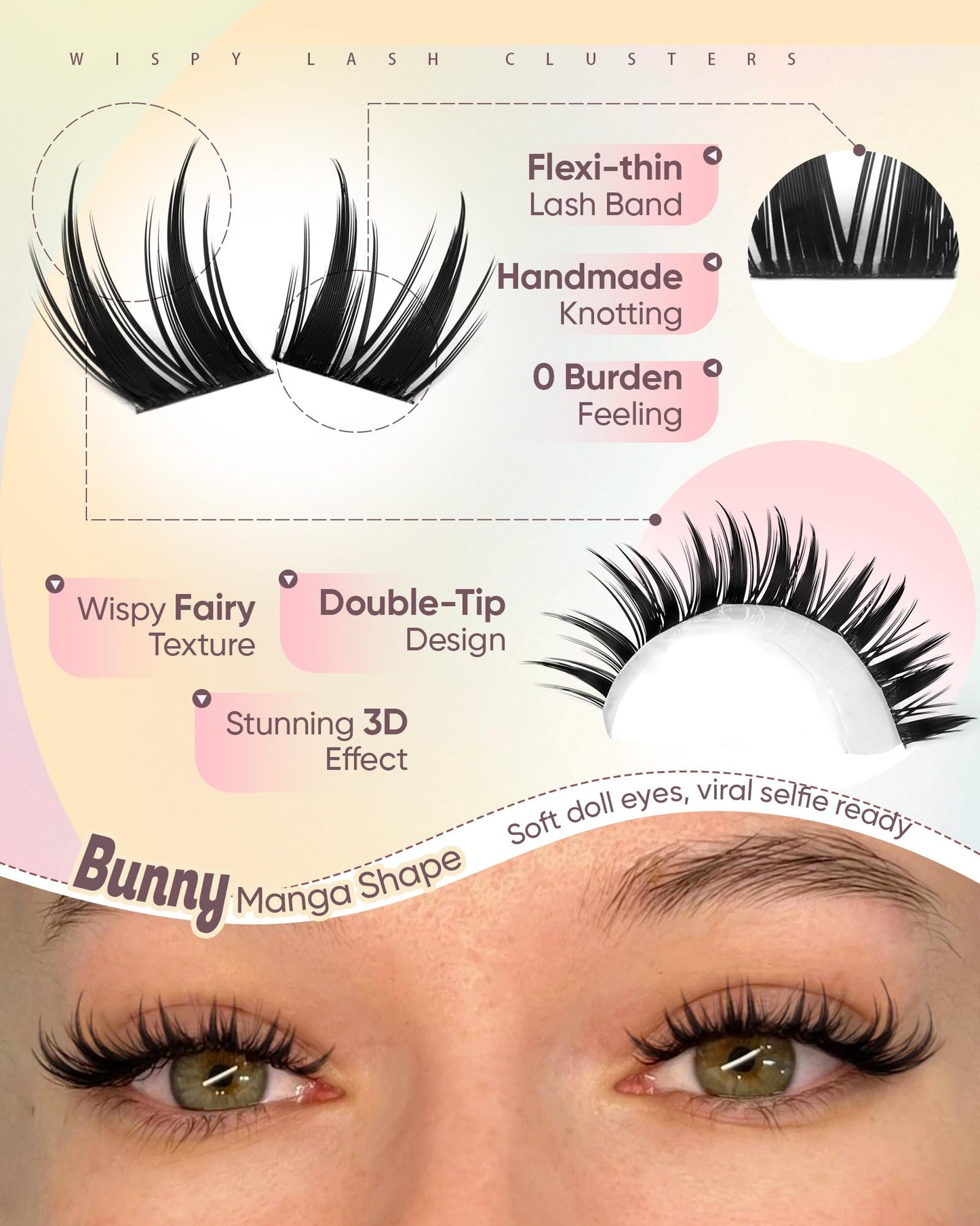 Manga Lash Clusters Anime Eyelash Clusters Wispy Cluster Eyelash Extensions Natural Bunny Fairy Individual Lashes Short 8-14MM CC-Curly Wet Look Lashes Extensions by zenotti