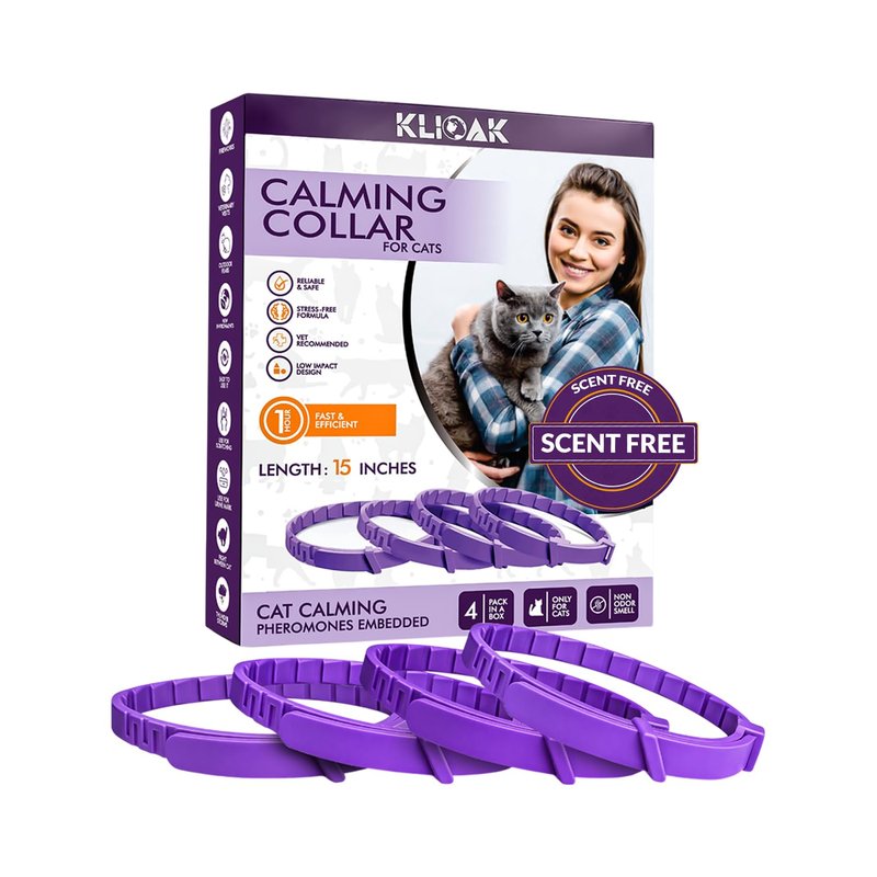 Calming Collar for Cats with Pheromone 4 Pack Cat Calming Collars to Reduce Anxiety & Scratching 30 Days Long-Lasting, Waterproof Cat Calming Collar for Indoor & Outdoor Adjustable Cat Calm Collars