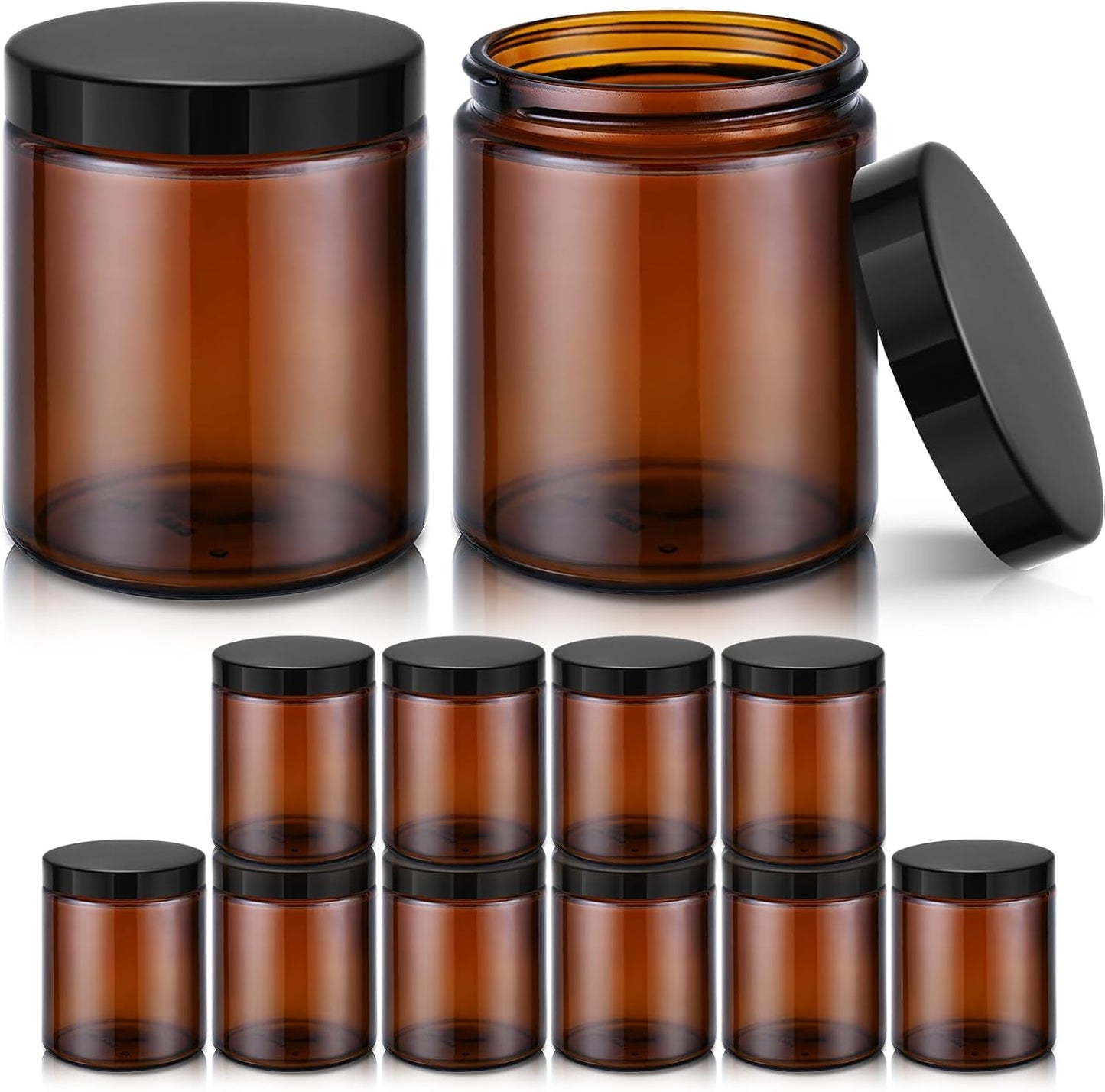 Amber Glass Jars - 2 oz Leakproof Containers with Black Lids | 36 Pack for Lotions, Powders & Candle Making