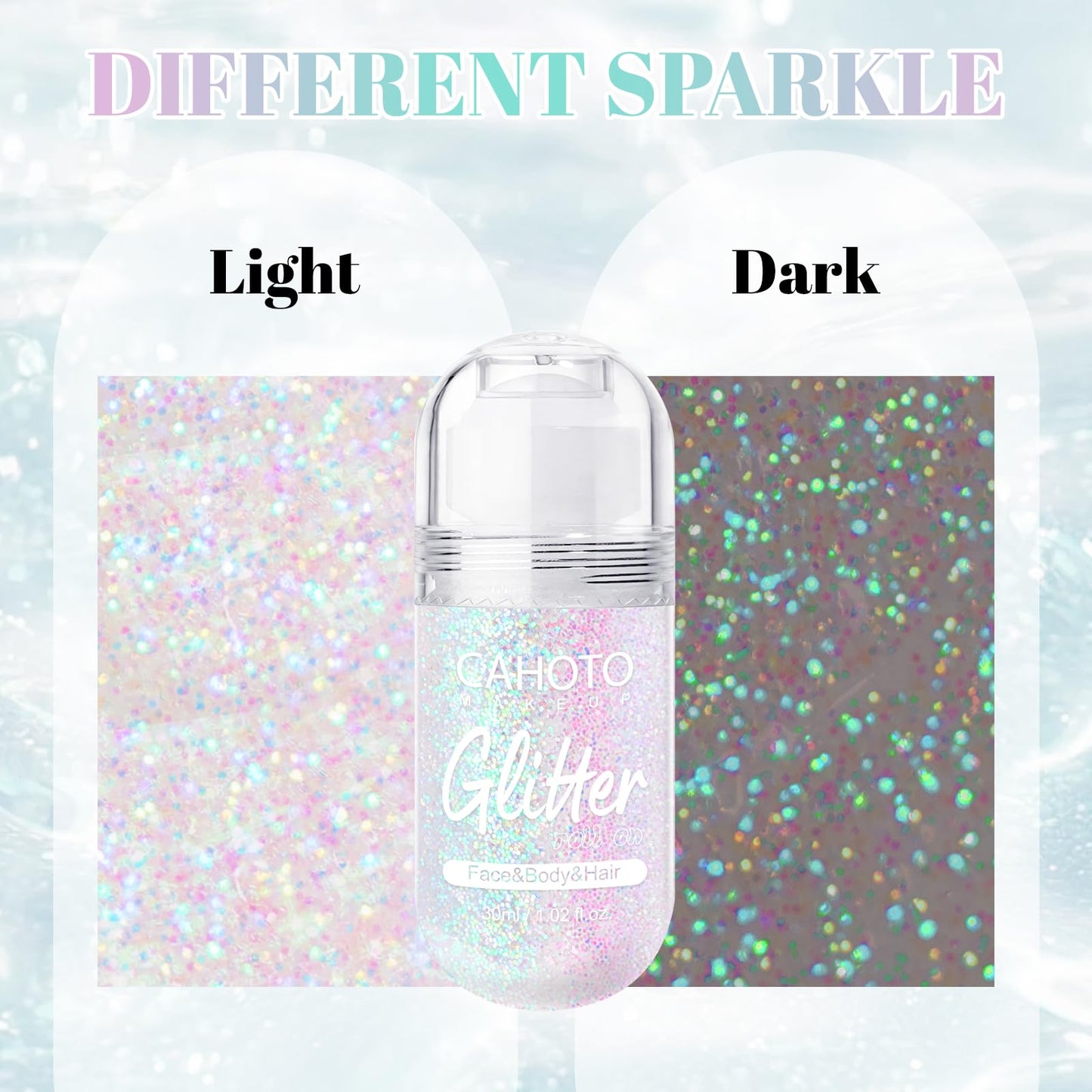 CAHOTO Pastel Roll-on Glitter for Face Body and Hair, Mermaid Sparkling Holographic Shimmer, Chameleon Color Rolling Sequins for Concerts Rave Festival Halloween Party Carnival, 1.02fl.oz