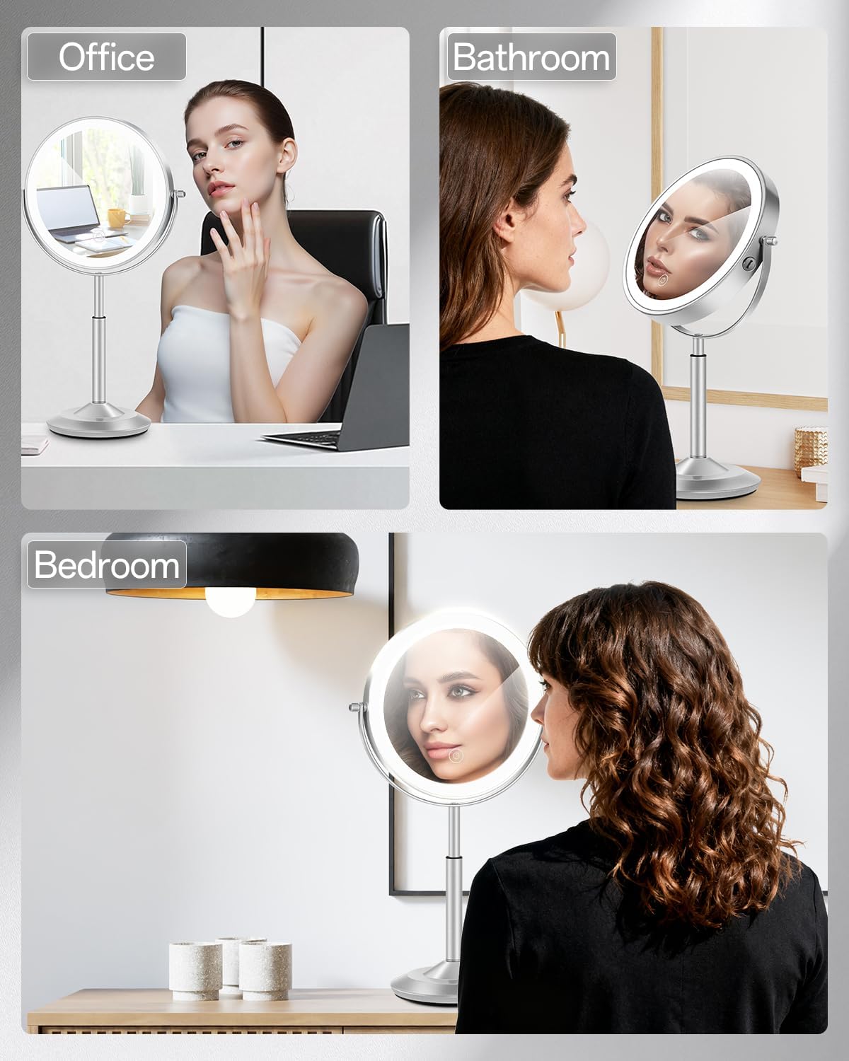 30X/1X Lighted Makeup Mirror - Adjustable Height Vanity Mirror with 3 Lighting Modes & Rechargeable 3000mAh Battery | Perfect Gift for Women