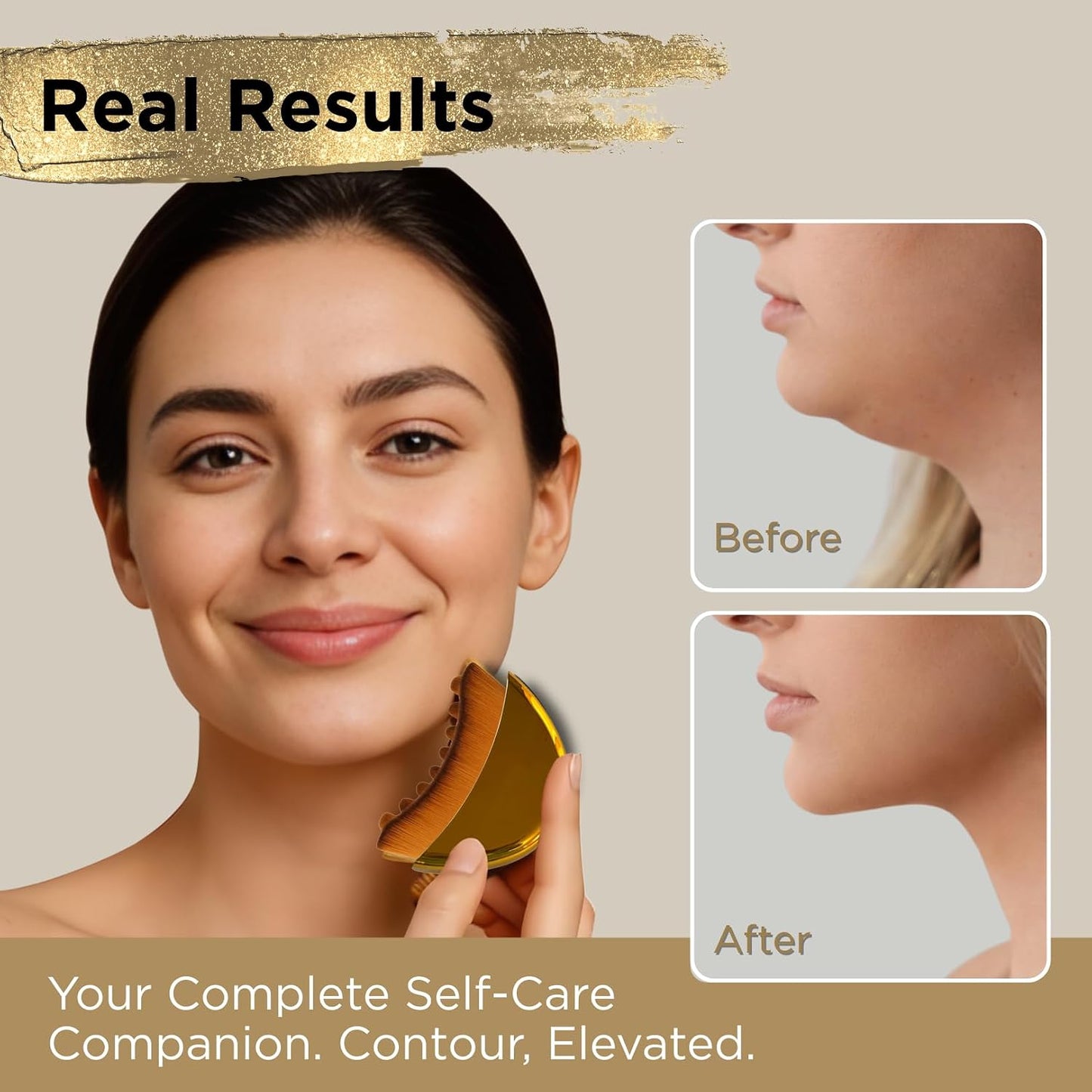 Lymphatic Contour Brush for Face - Gold Sculpting Tool with Soft Bristles | Reduces Puffiness (1 Pack)
