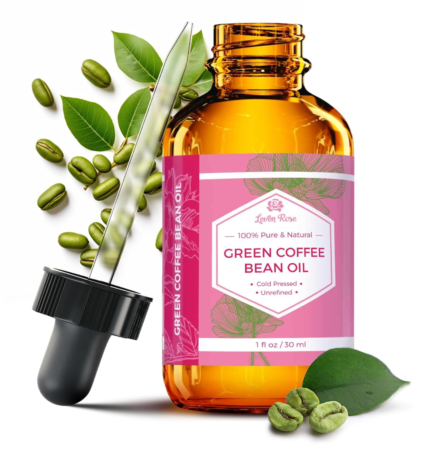 Green Coffee Bean Oil - 100% Natural Cold Pressed Unrefined Oil for Eyes, Face, Nails & Hair - 1 oz Bottle