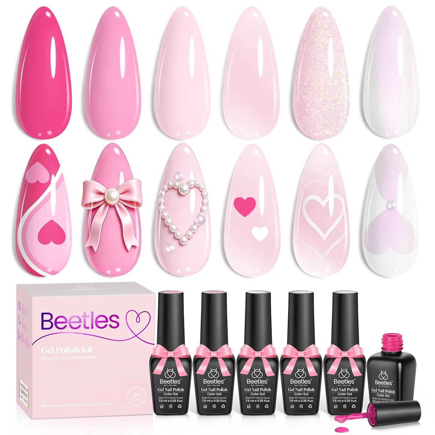 Beetles Green Gel Nail Polish Set - 6 Colors Cat Eye Glitter Gel | Summer Lime Yellow Flash UV LED Starter Kit for DIY Home & Salon Use