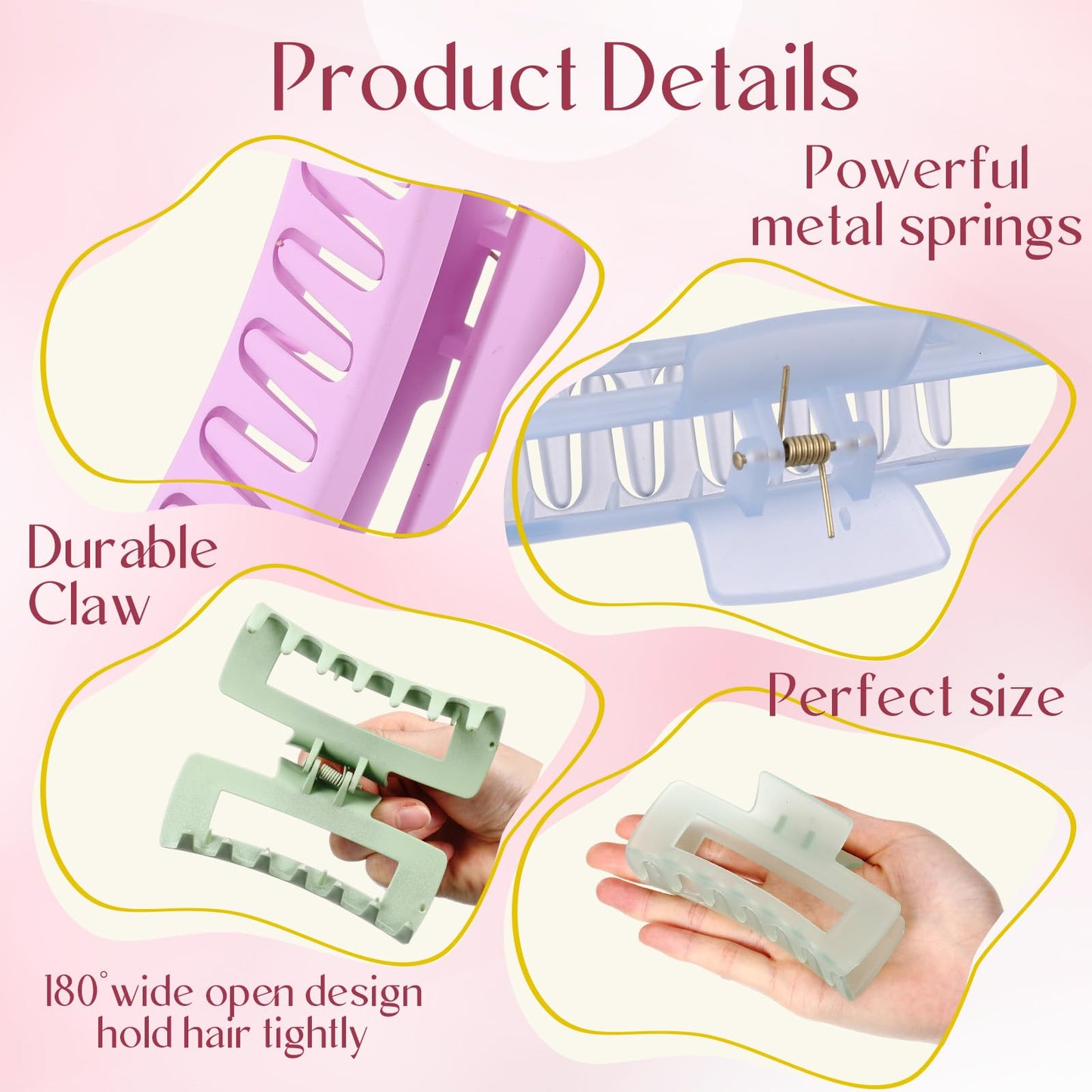XunYee 100 Pcs Hair Claw Clips Bulk Large Square Jaw Headwear Clips Set for Women Nonslip Rectangle Hair Accessories Clip for Girl Women Gifts Beauty(4.1'',Mixing Colors)