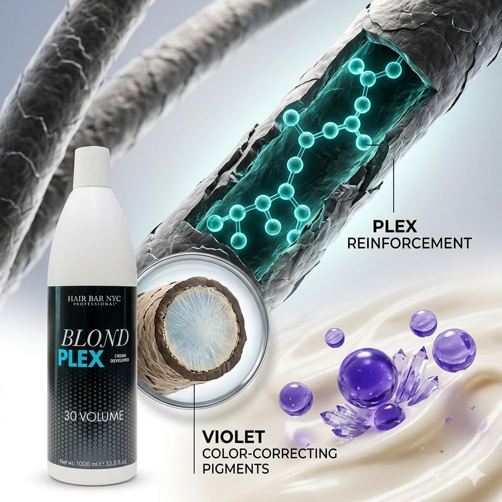 Blond Plex Anti-Yellow Professional Lightening System - 30 Volume Violet Developer for Charcoal Hair | 33.8oz/1L