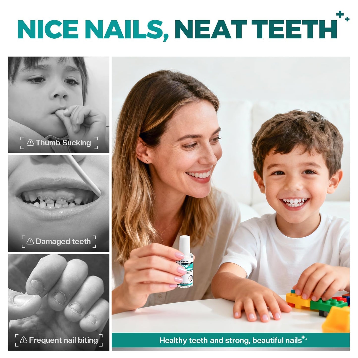 Morovan Nail Biting Prevention For Kids: Thumb Sucking Deterrent No Bite Nail Polish for Biters Anti Finger Sucking Lasting & Safe with Repair & Growth Nails 15ML Treatment Adults & Kids