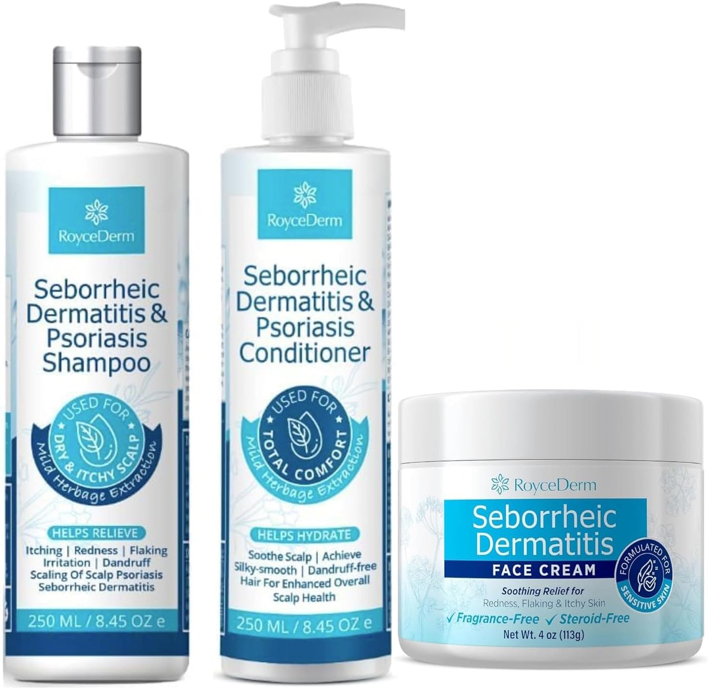 Seborrheic Dermatitis & Psoriasis Treatment Set - Scalp Therapy Cream, Shampoo & Conditioner for Itching, Flaking Relief | 3-Piece System