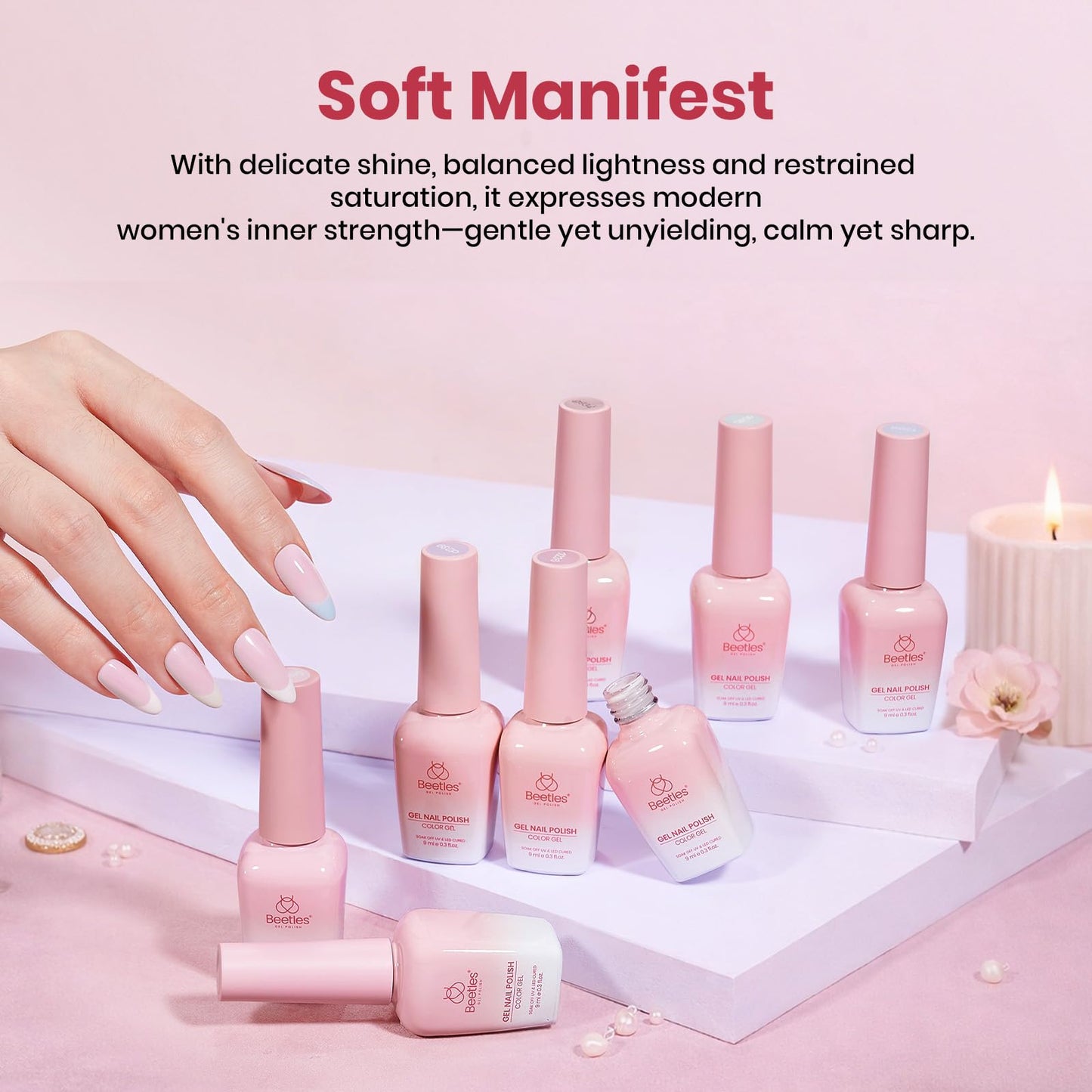 Beetles Gel Nail Polish Set - Soft Manifest 8 Colors Neutral Nude Glitter Pink Green Gel Soak Off UV LED Gel Polish Home Salon Spring Gifts for Women