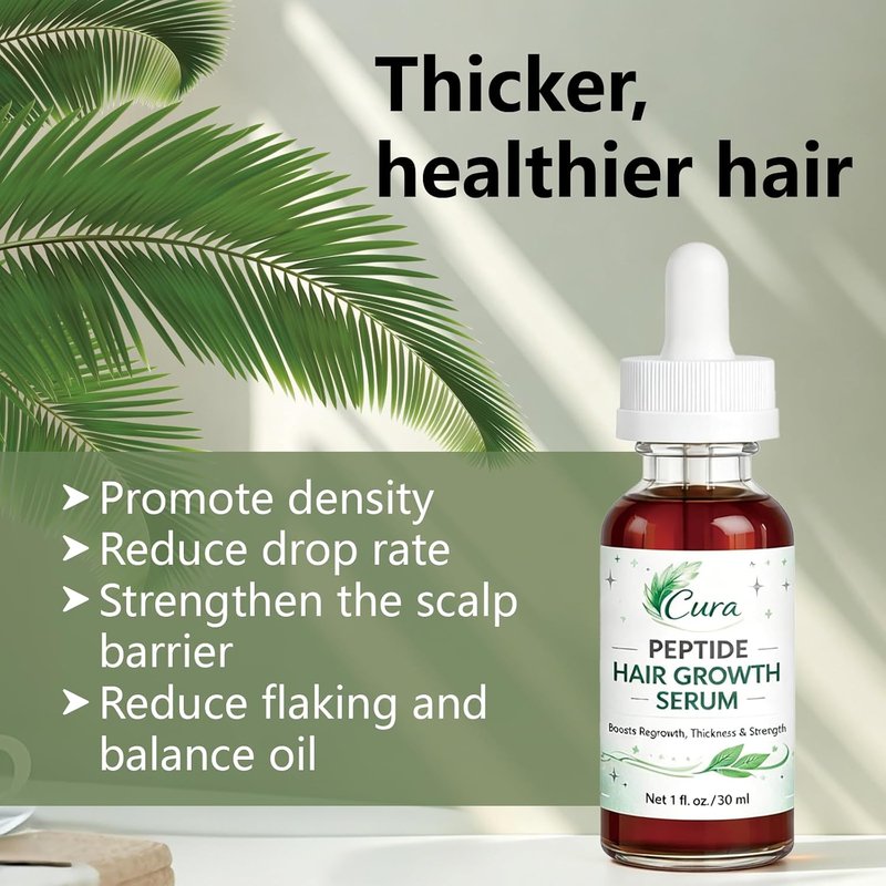 Cura Peptide Hair Growth Serum - Boost Fuller-Looking Hair, 1 Fl Oz | Hair Care Solution