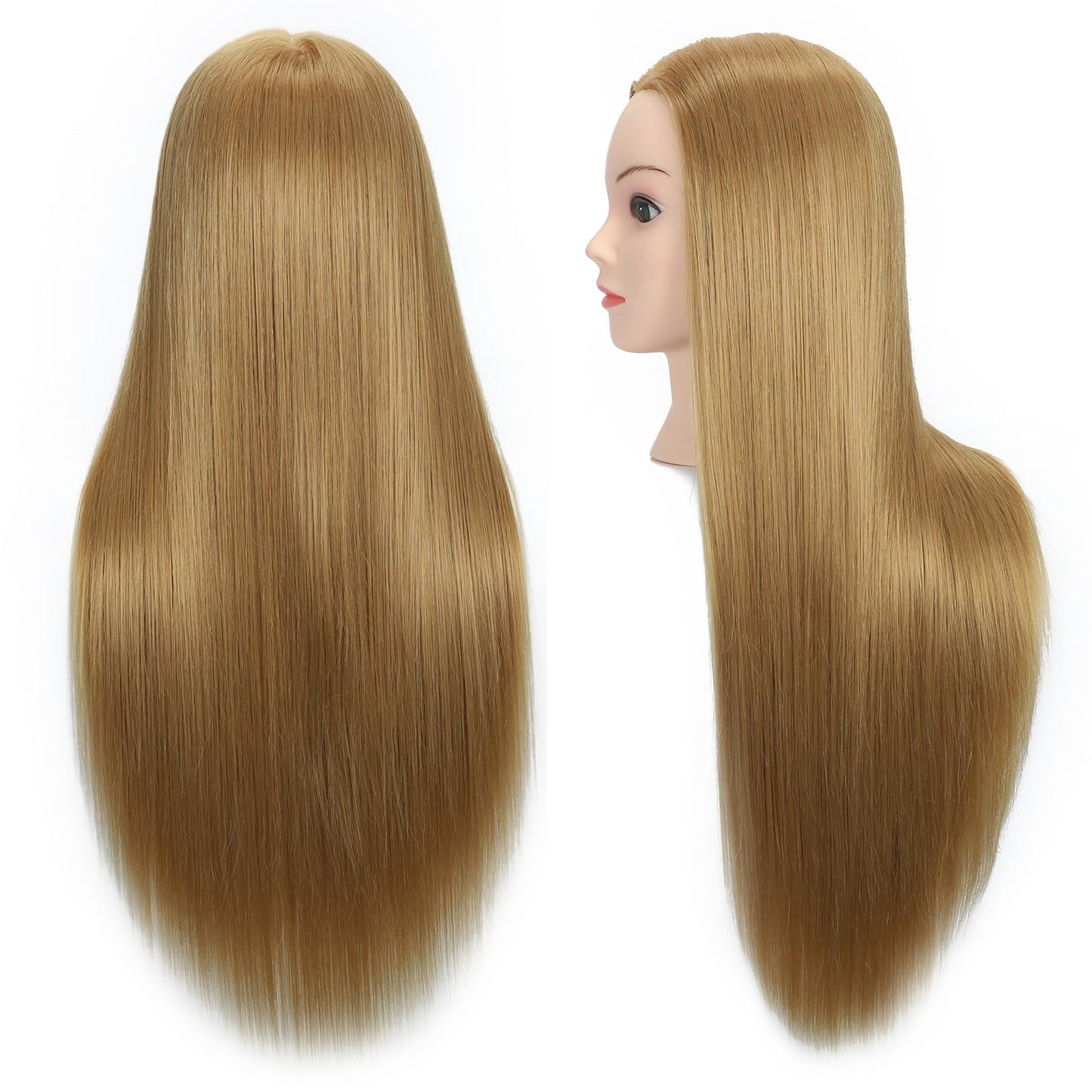 Mannequin Head 26"-28" Synthetic Fiber Training Head Cosmetology Manikin Doll Head Practice Head for Hairdresser With Free Table Clamp