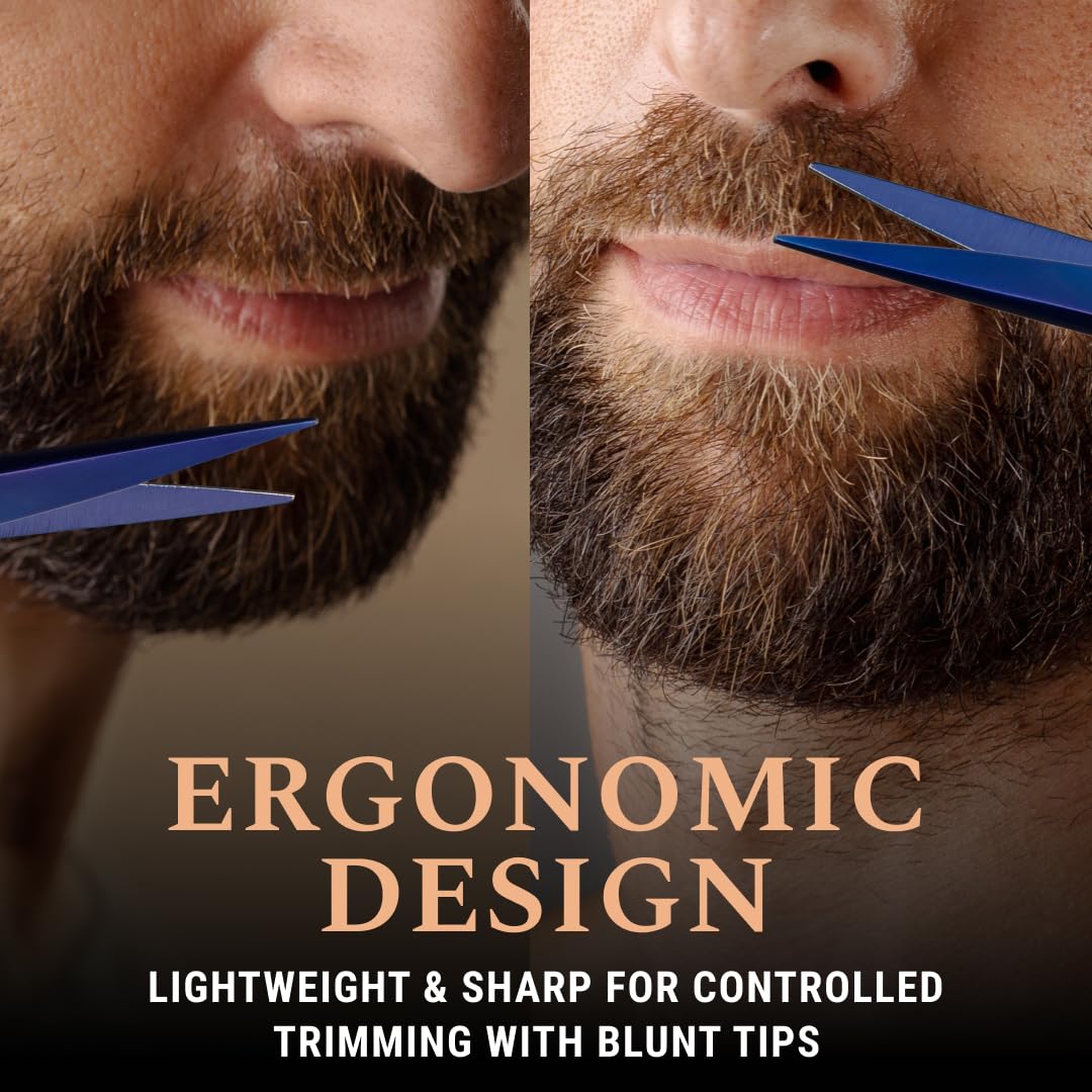 Ontaki Beard & Mustache Scissors for Men - 5inch, Midnight Blue - 410C German Steel Durable, Ergonomic Design Travel Friendly Beard Scissors for Men - Beard Kit 2 Combs & Case Perfect for Styling