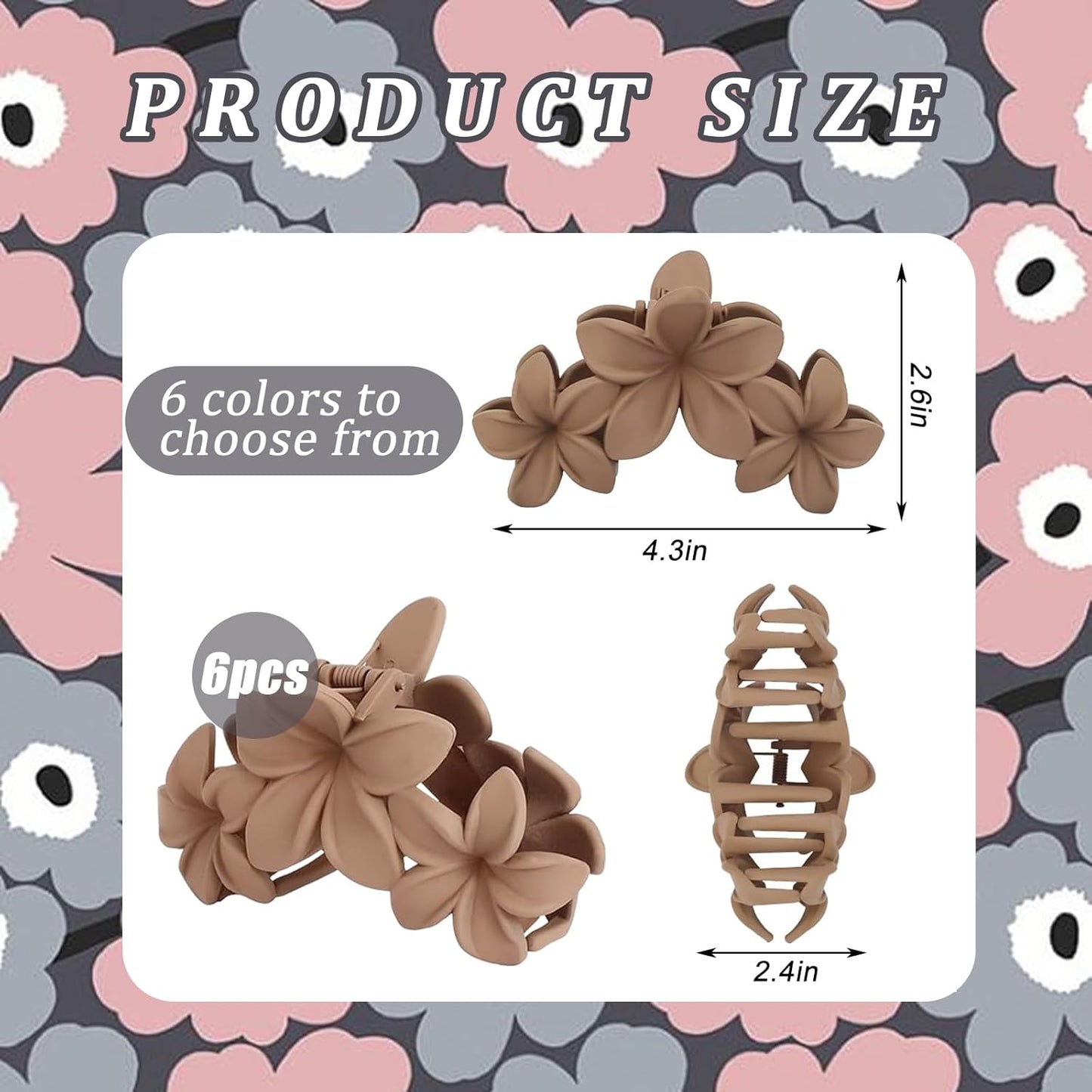 Flower Hair Clips for Women - 6PCS Hawaiian Plumeria Strong Hold Hair Claws | Cute Beach Accessories