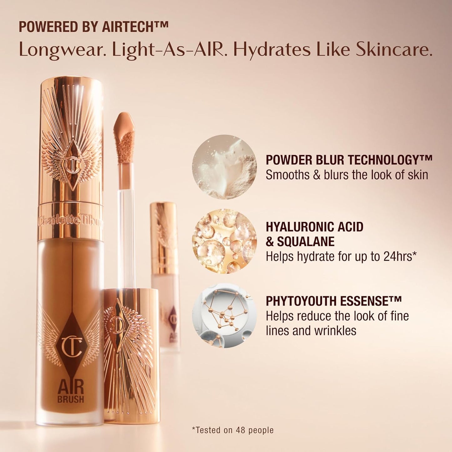 Charlotte Tilbury AIRbrush Flawless Blur Concealer - Longwear, Hydrating, Full Coverage for Dark Circles & Blemishes | Natural Matte Finish