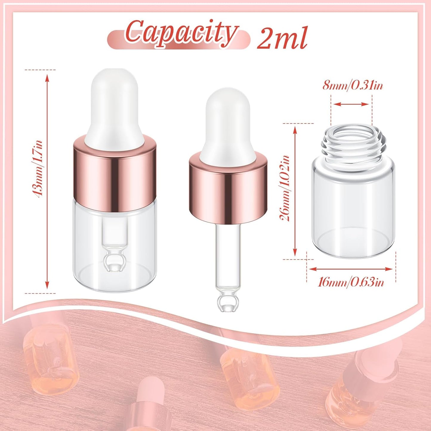 Mini Glass Oil Dropper Bottles - 100 Pcs 1 ml Clear Essential Sample Containers | Travel-Friendly Perfume Vials with Caps
