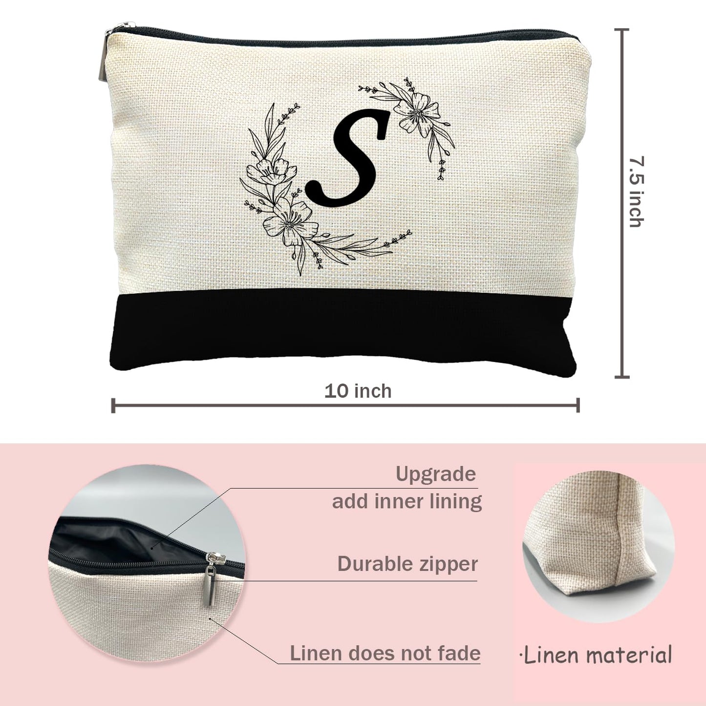 Likjad Bride Bridesmaid Cosmetic bag,personalized makeup bag,Initial Monogram Personalized makeup bag,bridesmaid gifts,personalized gifts,make up bag,monogrammed gifts for women（S）