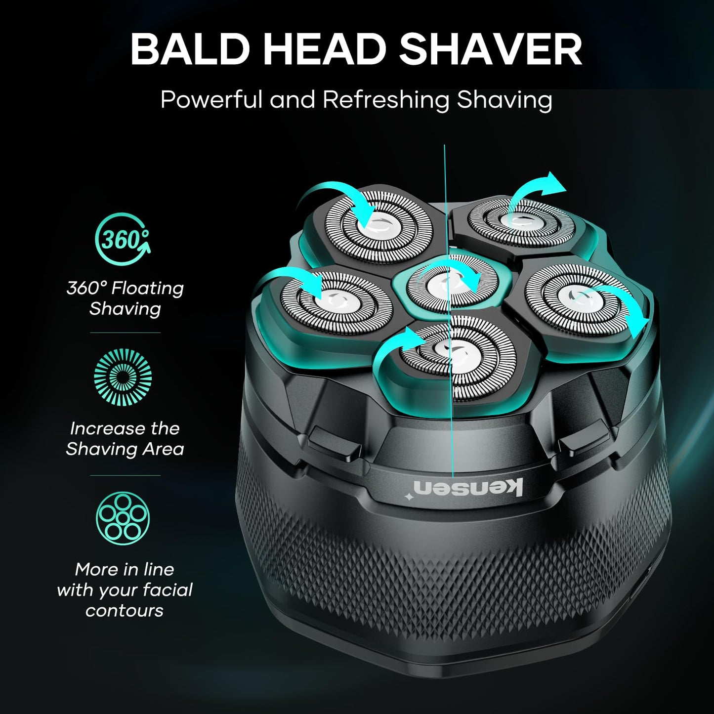 kensen Men’s Head Hair Shaver – 6D Rotary Blade Design