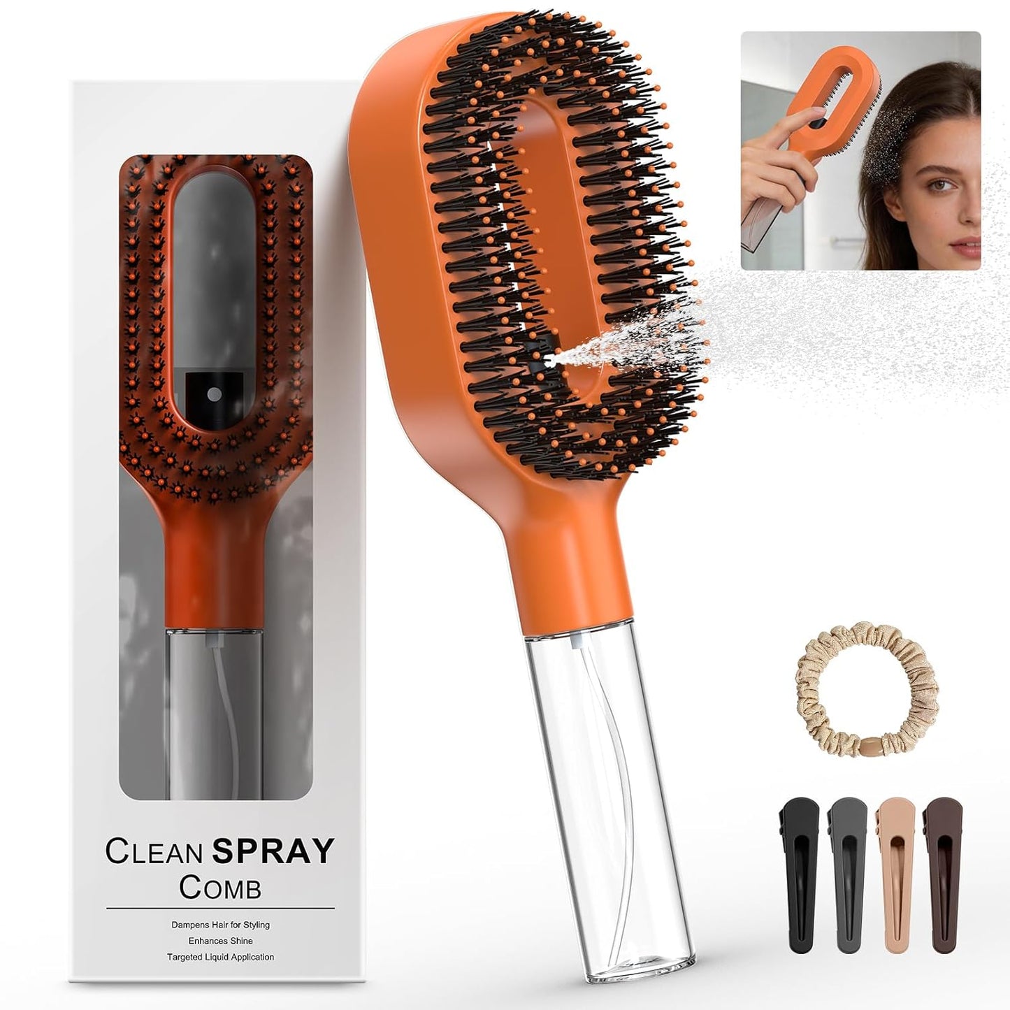 Portable Misting Hair Brush - 2-in-1 Wet & Dry Detangling Tool with Water Spray | Anti-Frizz, Suitable for All Hair Types (Pink)