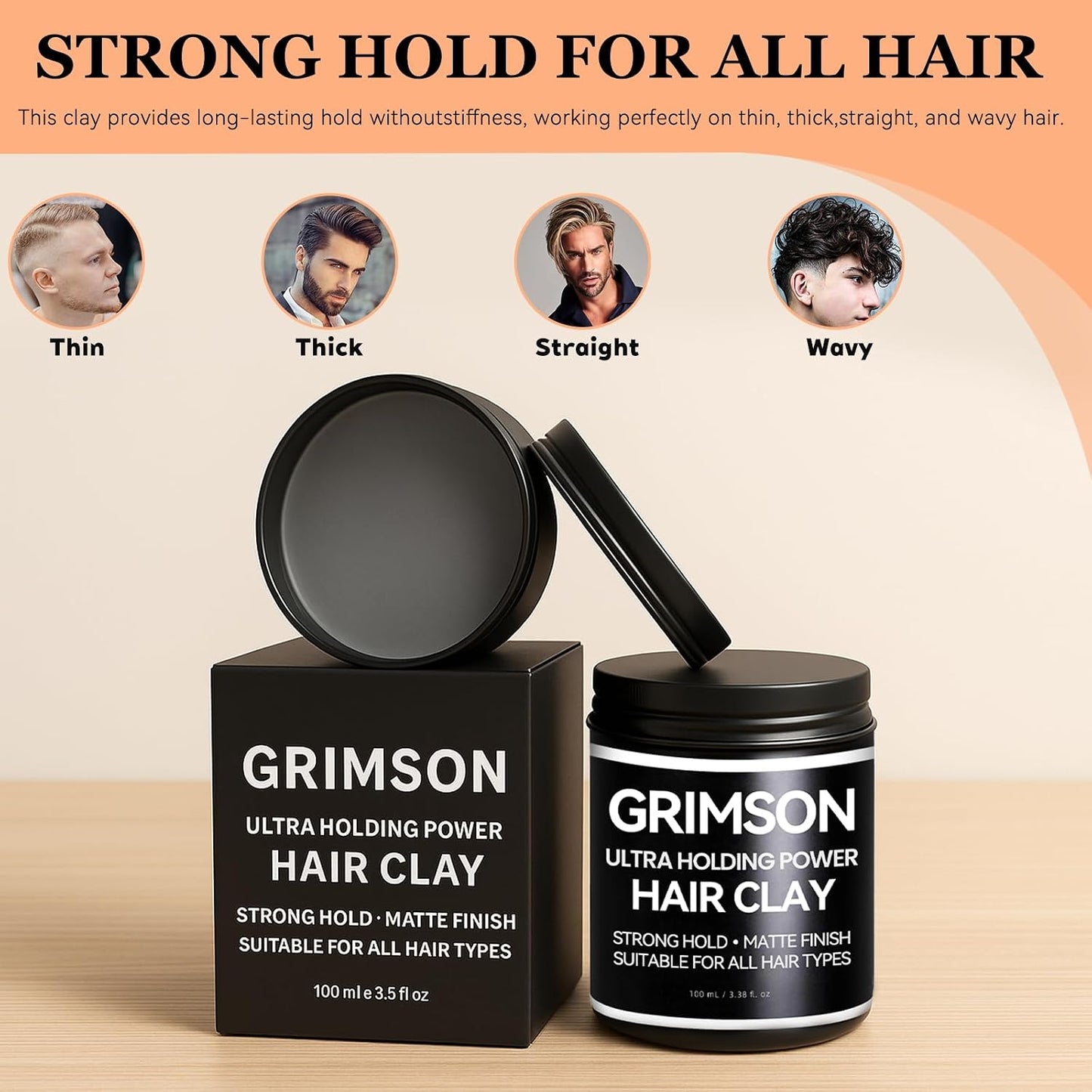 GRIMSON Hair Clay for Men - Strong Hold Matte Finish, Ideal for All Hair Types | 100g / 3.5oz