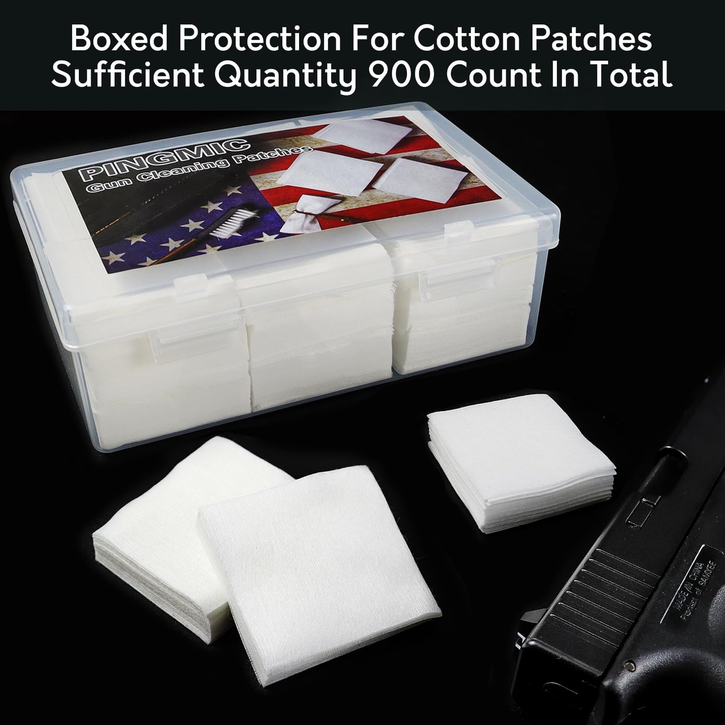 900 PCS Gun Cleaning Patches with Storage Case - Lint Free, Highly Absorbent Gun Patches, 2"x2" Cleaning Cloths for Firearms 9mm /.30cal, Bulk Nonwoven Wipes