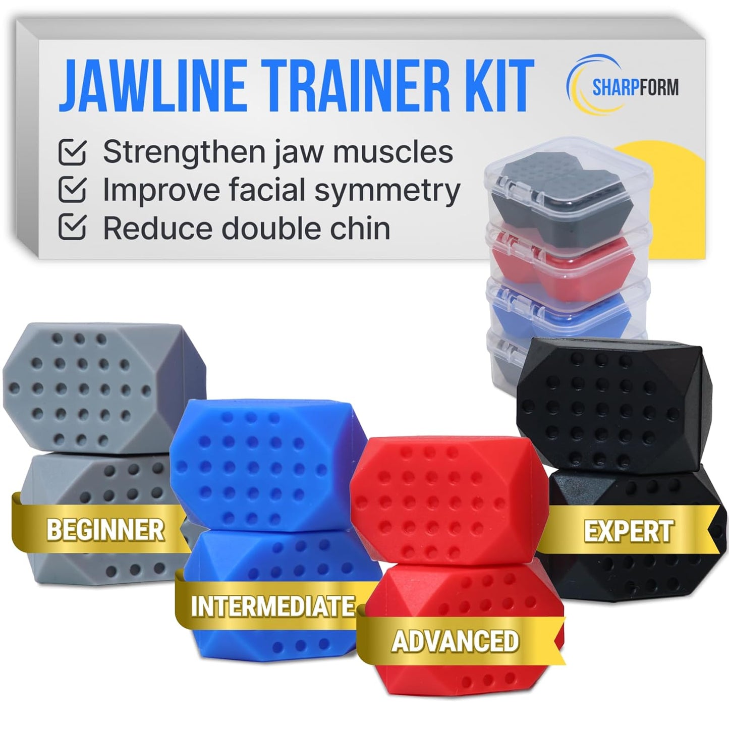 Jaw Exerciser - 4-Level Resistance Jawline Trainer | Food-Grade Silicone Double Chin Reducer for All Skill Levels