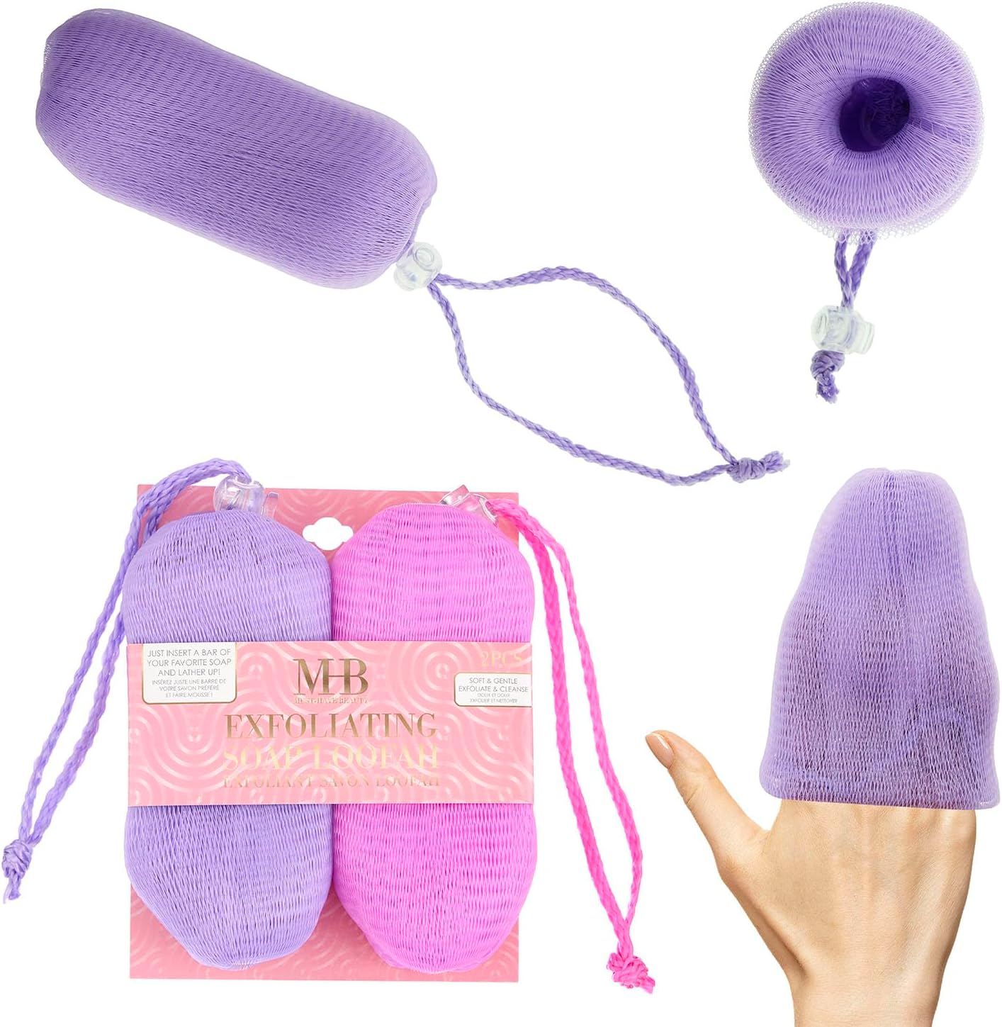 Exfoliating Soap Loofah Set - Soft & Gentle Body Scrubber for Deep Cleansing | 2-Piece Purple Bath Accessory