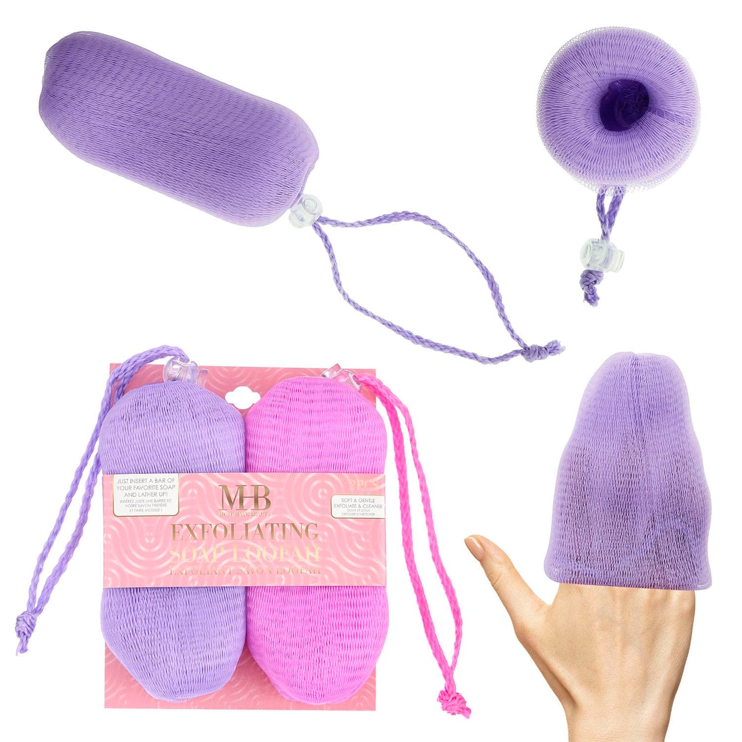 2pc Purple Exfoliating Soap Loofah – Soft & Gentle Body Scrubber Value Pack | Luxury Bath Products & Spa Accessories for Women | Deep Cleansing Exfoliating Body Wash Bar – Soft