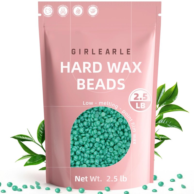 GIRLEARLE 2.5lb Wax Beads for Hair Removal, Brazilian Bikini Hard Wax for Sensitive Skin, Hard Wax beads Perfect for Full Body Eyebrow, Facial, and Underarms at Home for Women and Men (Green Tea)