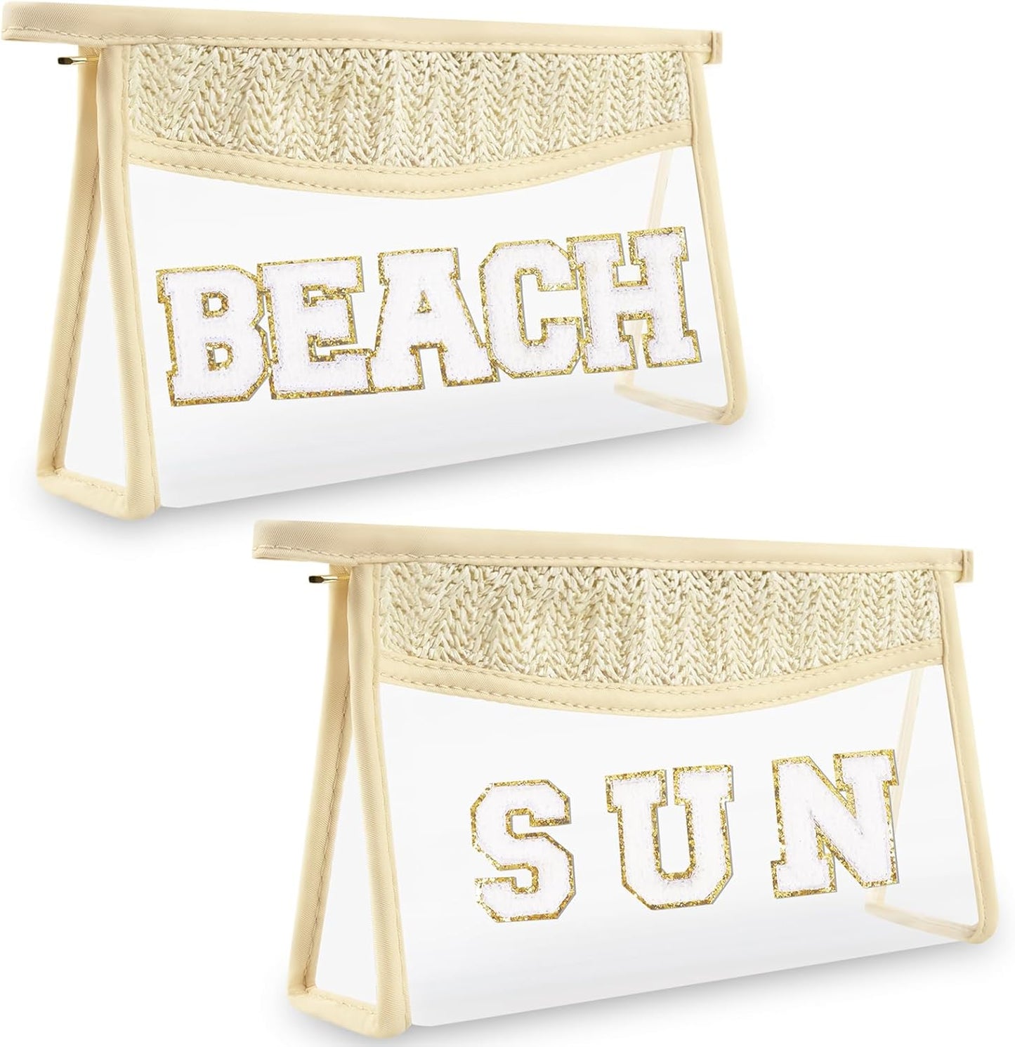 Clear Makeup Letter Patch Bag - Boho Transparent Toiletry Pouch | Small Waterproof Cosmetic Organizer for Women