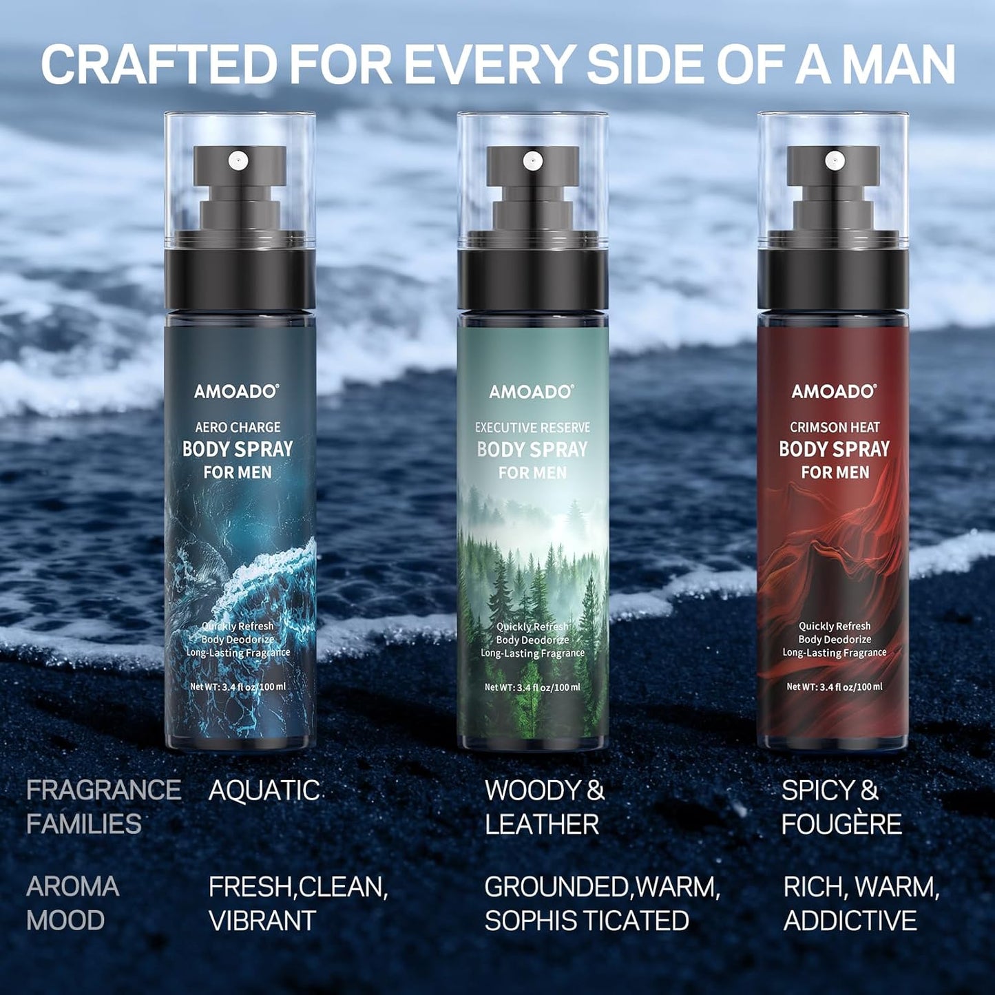 Men’s Body Spray Set - Aluminum-Free Cologne & Deodorizing Mist | Oriental & Woody Scents, 3.4 fl oz Each
