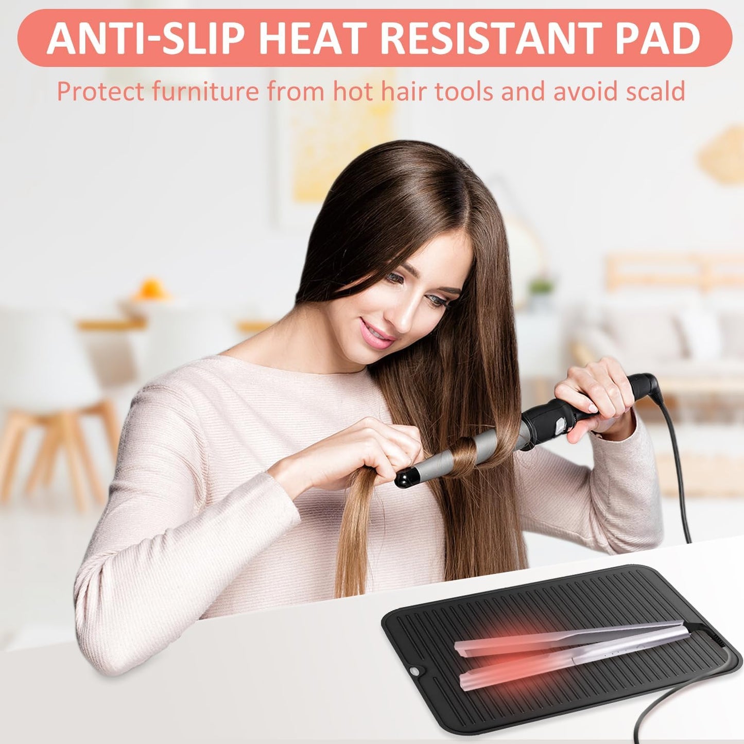 Heat Resistant Silicone Mat for Hair Tools - Curling Iron & Flat Iron Pad | Portable Styling Cover