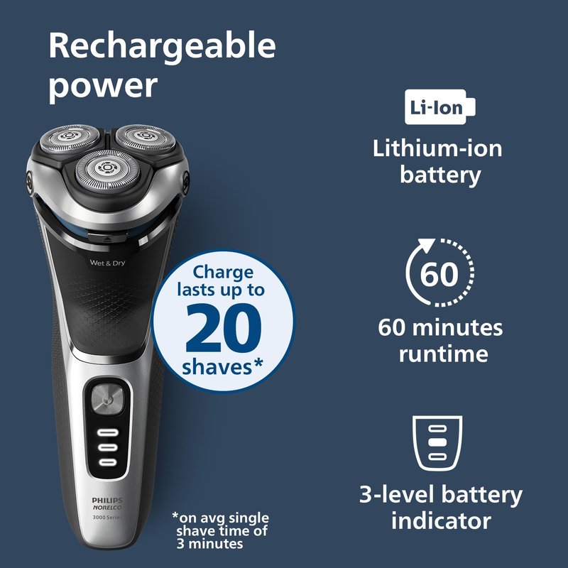 Philips Norelco Shaver 3900 Series, Wet and Dry Electric Shaver, P-Cap, Travel Pouch, Charging Stand, Storm Blue, Model S3341/92 (Pack of 2)