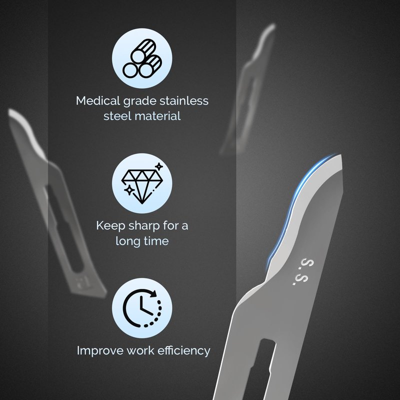 JMU 100pcs Disposable Surgical Scalpel Blades #15 Stainless Steel Sterile Blades, Individually Foil Wrapped