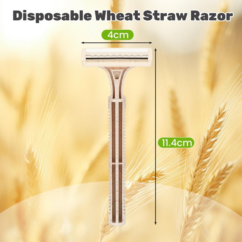 Eco-Friendly Wheat Straw Disposable Shave Kit - 50 Pcs Wheat Straw Razors and Shaving Cream(10g) Bulk, Individually Sealed for Hotel, Airbnb, Camping, Travel, Homeless, Shelters and Charities