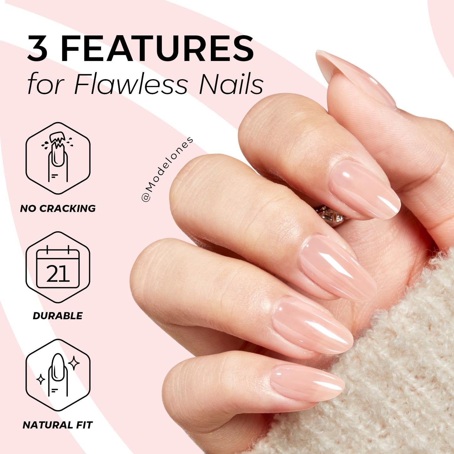 Modelones Chrome Pink Press on Nails, Summer Pearl Short Almond Fake Nails, Reusable Nail Kit with Nail Glue Adhesive Tabs Mini Nail File, Nails Press Ons 32 Pcs 16 Sizes