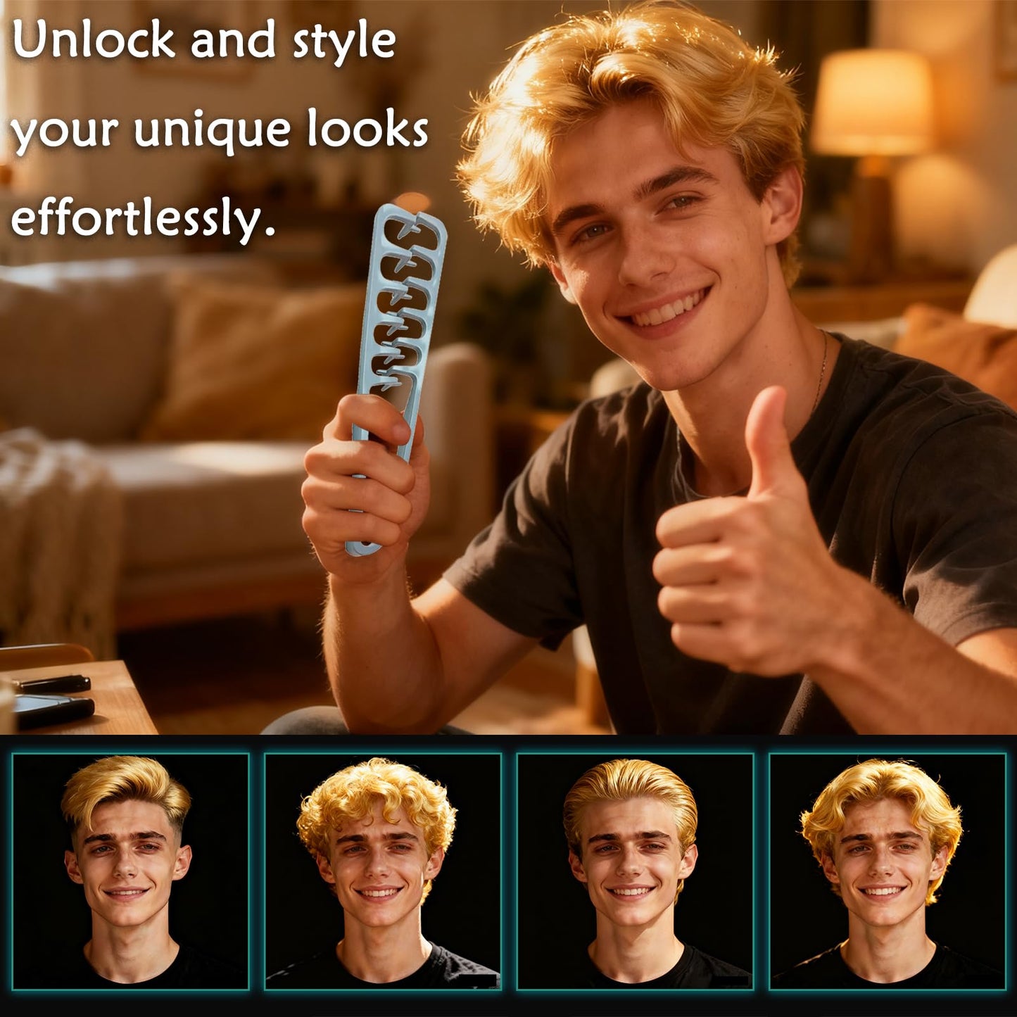 Texture Comb for Volumizing & Styling, Wide Tooth Comb for Curly Hair Men & Women, Anti-Frizz Root Lifting Styling Tool (Deep Gray)