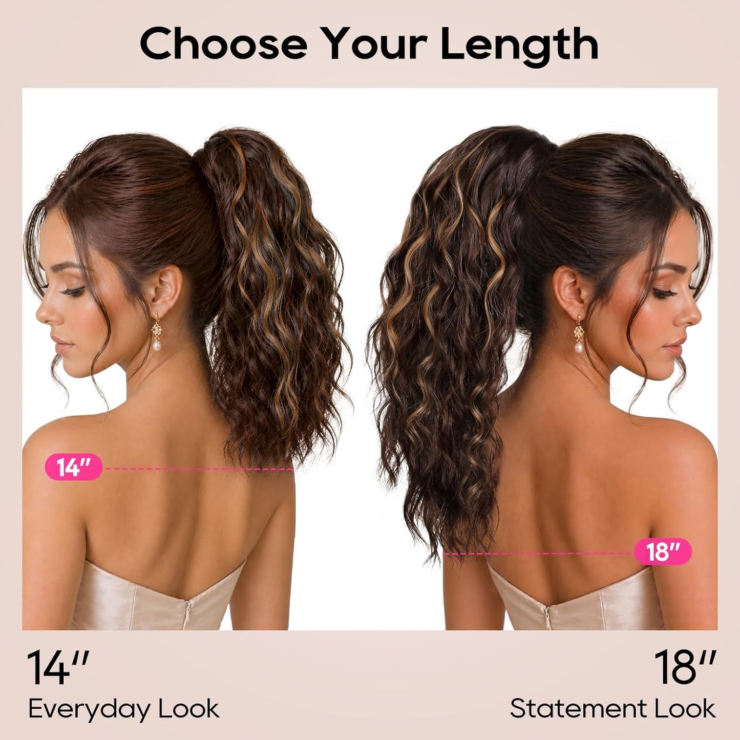 REECHO Ponytail Extension - 18 Inch Curly Claw Clip-In Hairpiece for Women | Natural Synthetic Hair - Black Brown