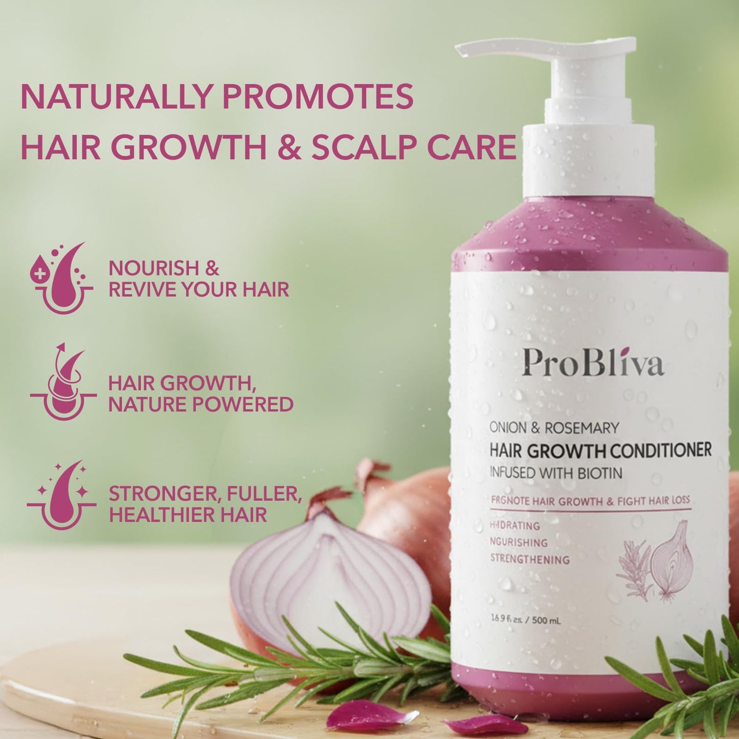 Onion & Rosemary Hair Growth Conditioner: Biotin Infused Nourishing Formula for Thinning, Dry, Breakage & Damaged Hair – Moisturizing & Strengthening Conditioner for Women and Men - 16.9 Fl Oz