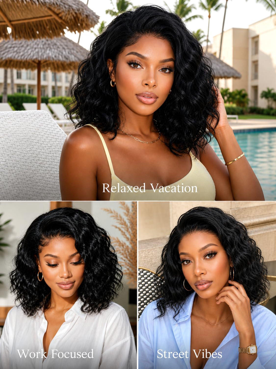 UNICE Side Part Water Wave Bob Wig Human Hair 220% Density with Drawstring, 6x4 Glueless Lace Wig Pre Plucked Pre Cut, Ready to Wear Short Curly Wig Bleached Knots, Beginner Friendly, 10 Inch