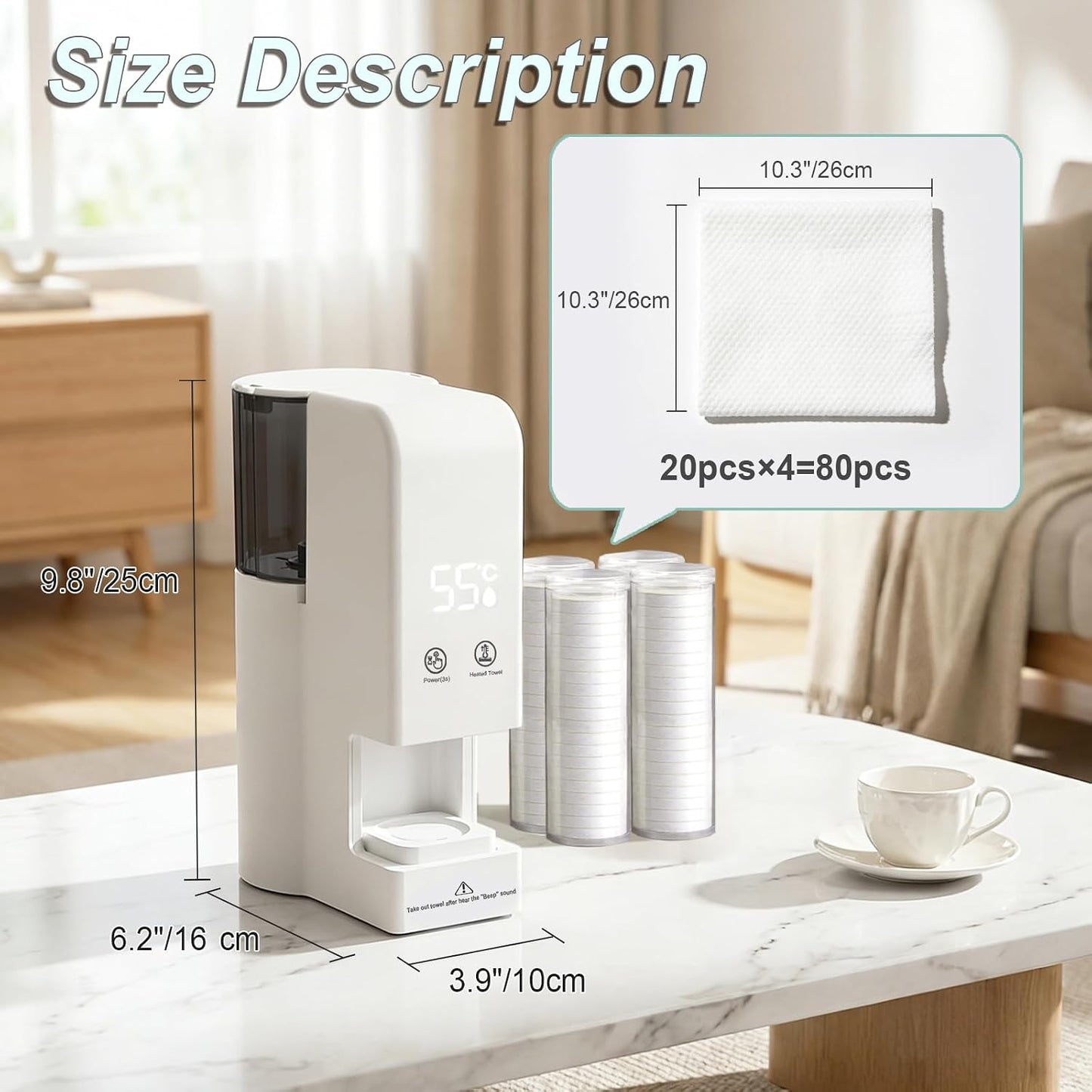 Face Towel Heater Machine - 5-Second Automatic Disposable Towel Warmer | 55℃ for Home Spa Treatments & Cleaning (Includes 80 Towels)
