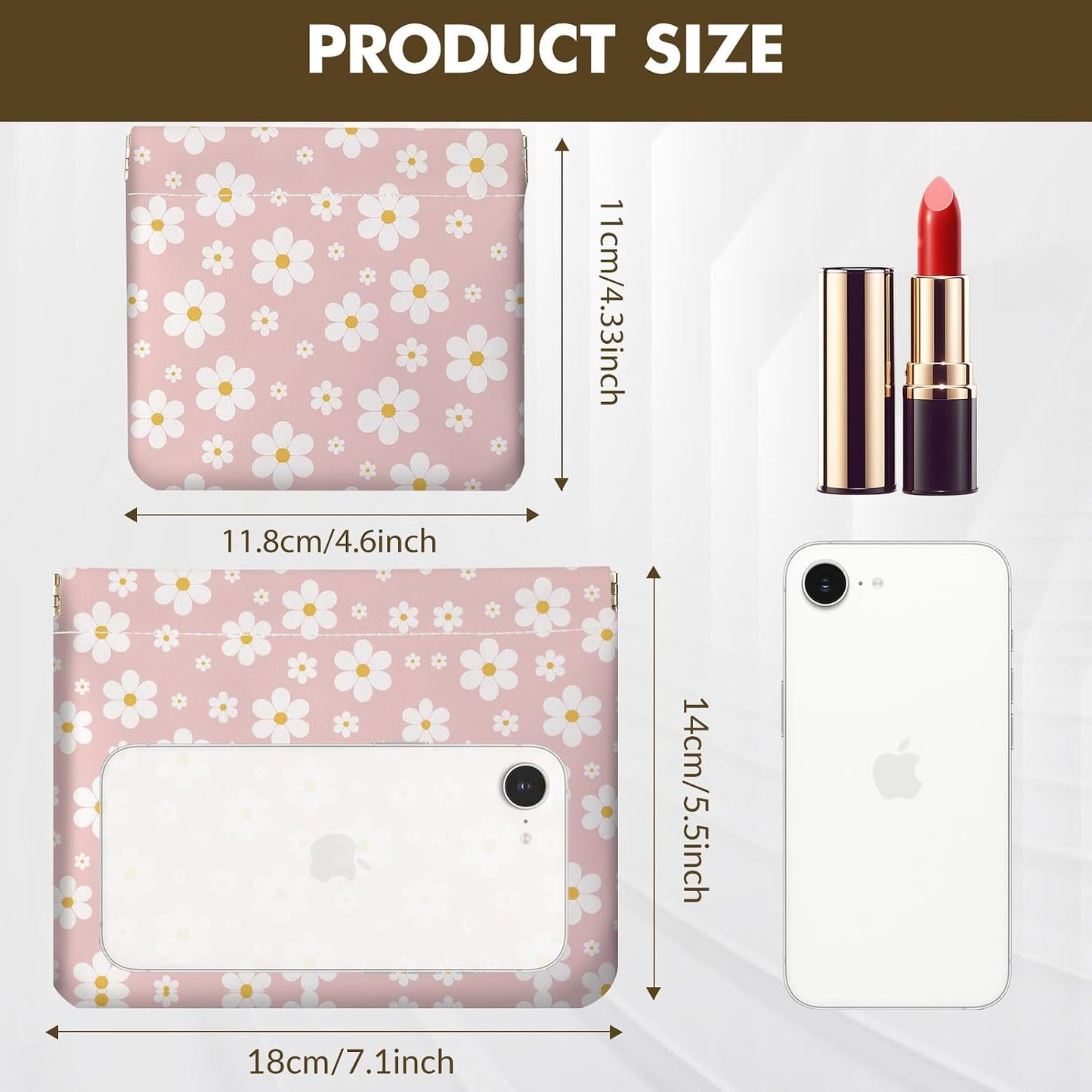 Makeup Bag Set - 2 PCS PU Leather Cosmetic Organizer | Portable Self-Closing Coin Purse for Women - Pinkish-White Flowers